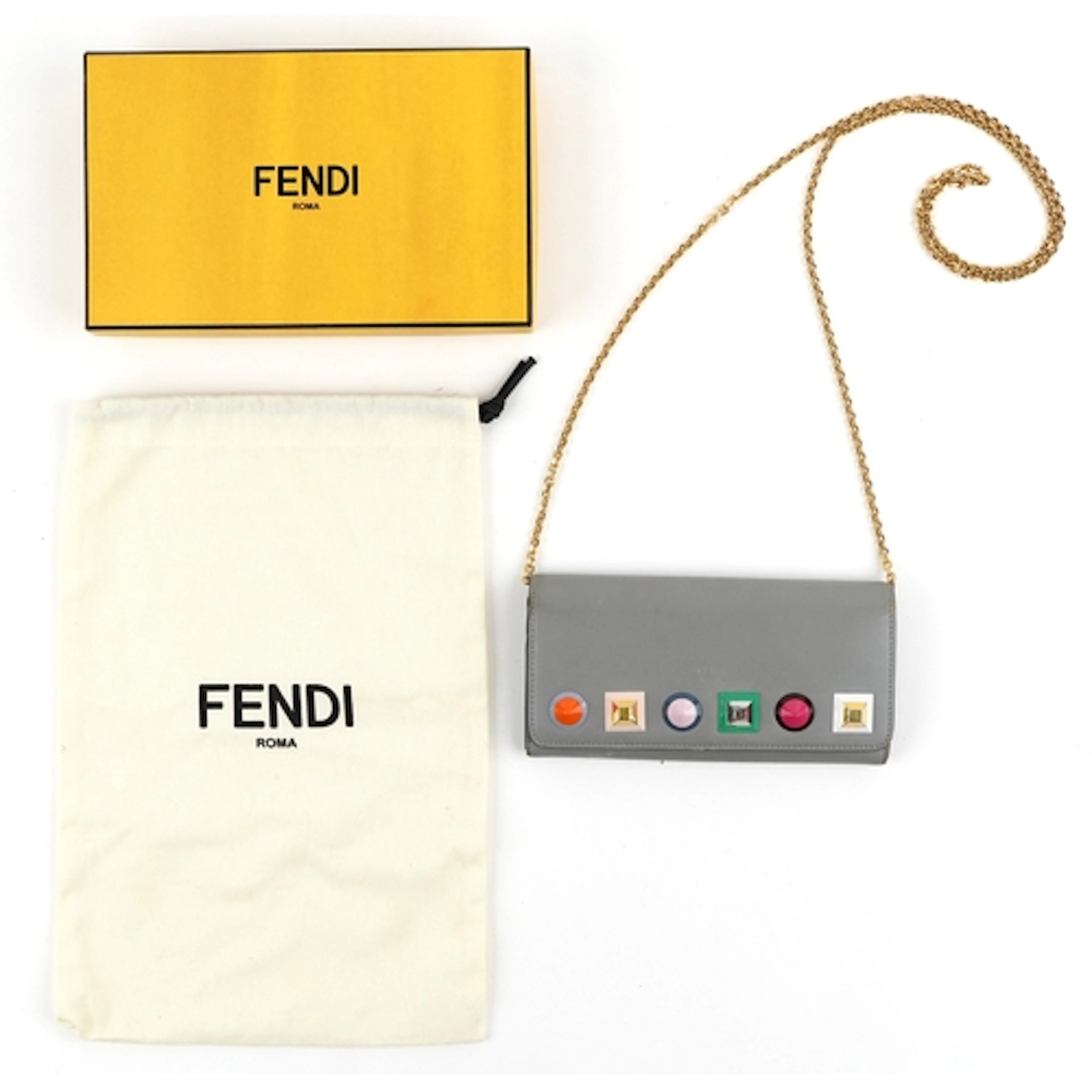 Fendi, vintage Fendi grey leather shoulder bag with box and ...