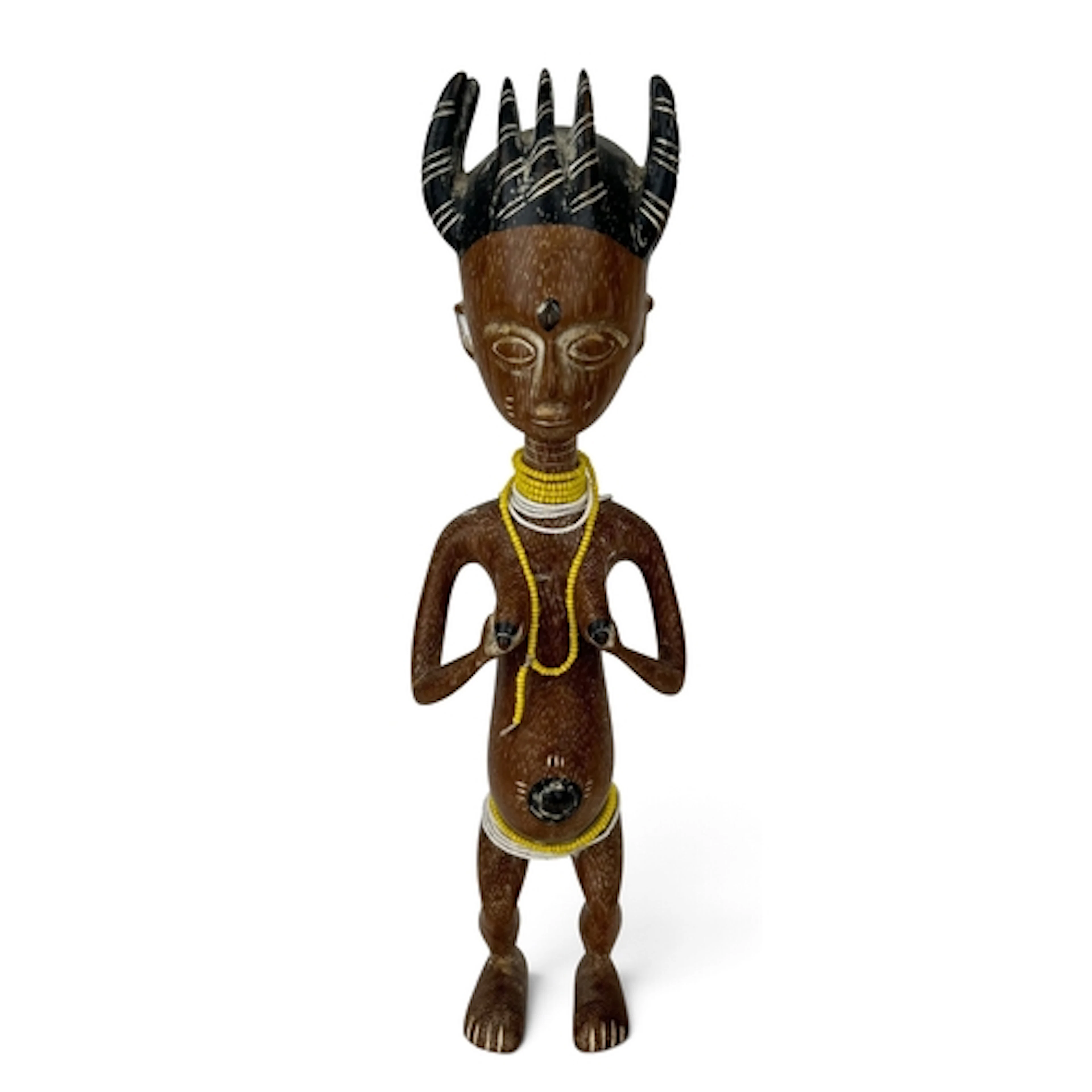 AN AFRICAN TRIBAL CARVED WOODEN FIGURE In the form of femal ...