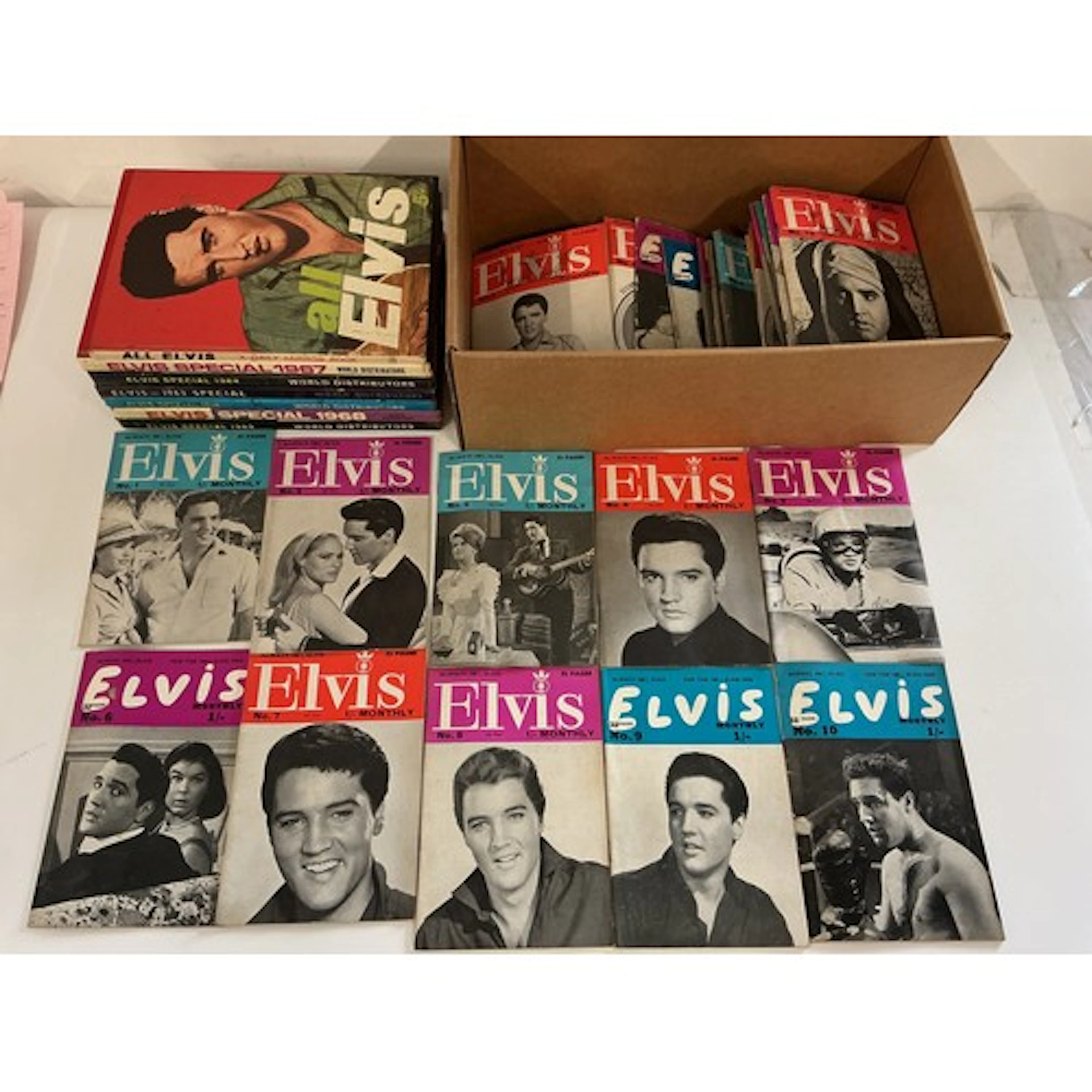 A collection of Elvis Monthly magazines and annuals plus scr...