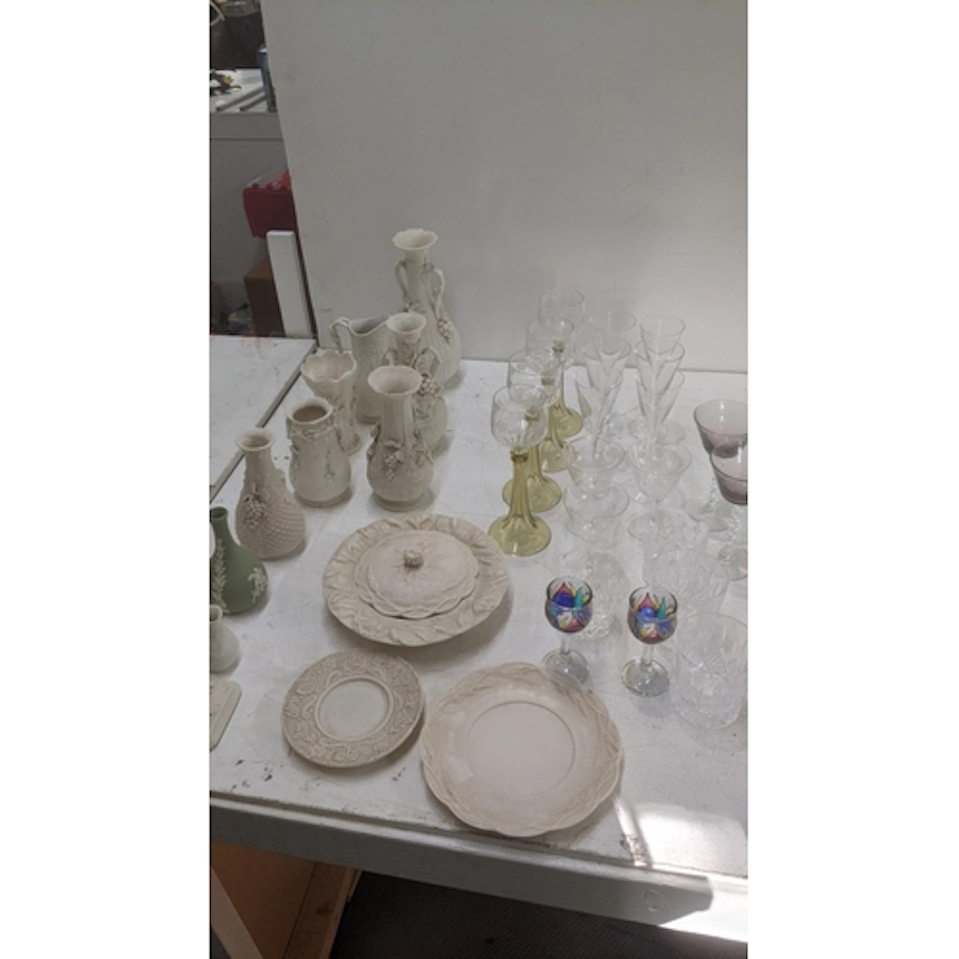 Ceramics and glassware to include various Victorian Parianwa...