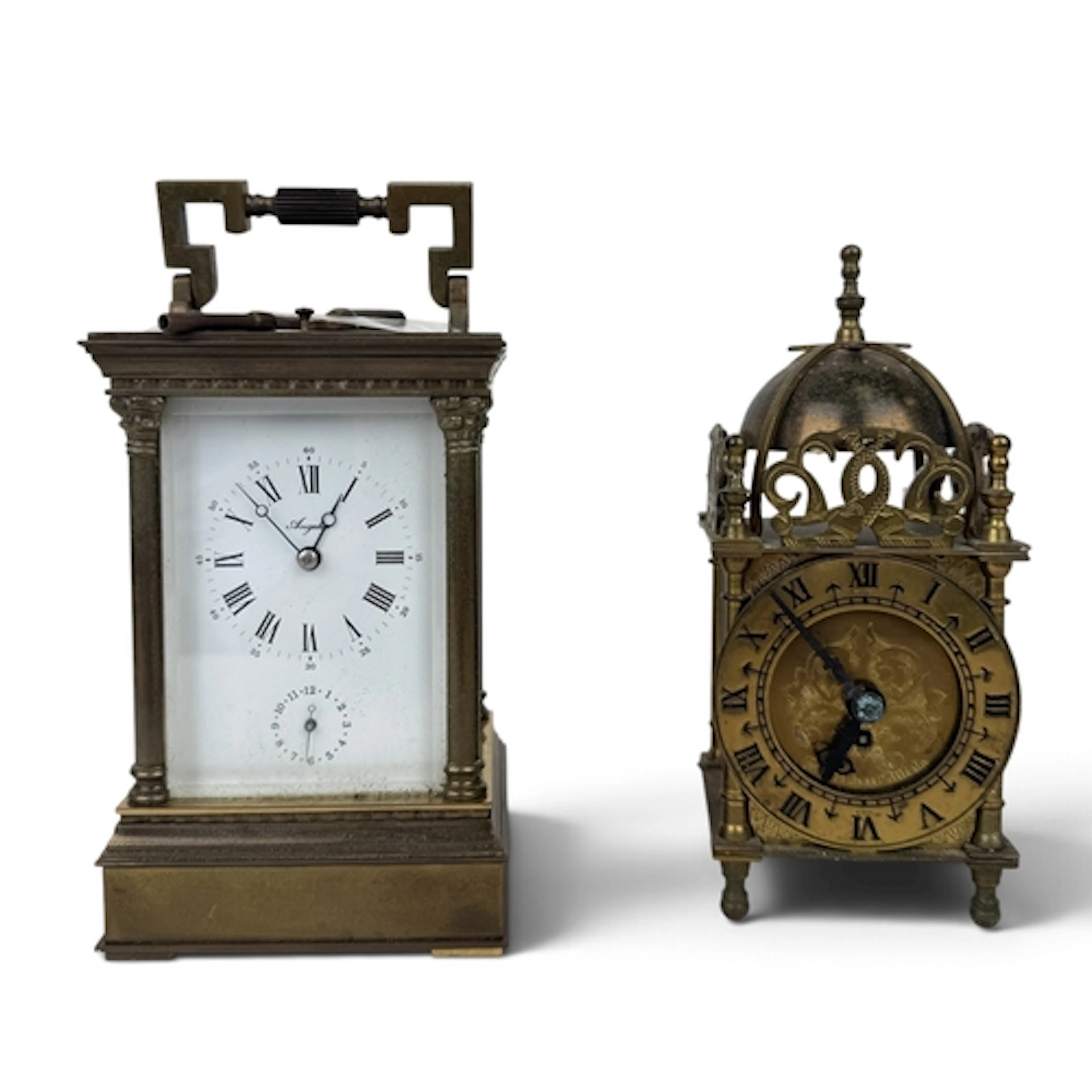 AN EARLY 20TH CENTURY BRASS CARRIAGE CLOCK BY ANGELUS TOGETH...