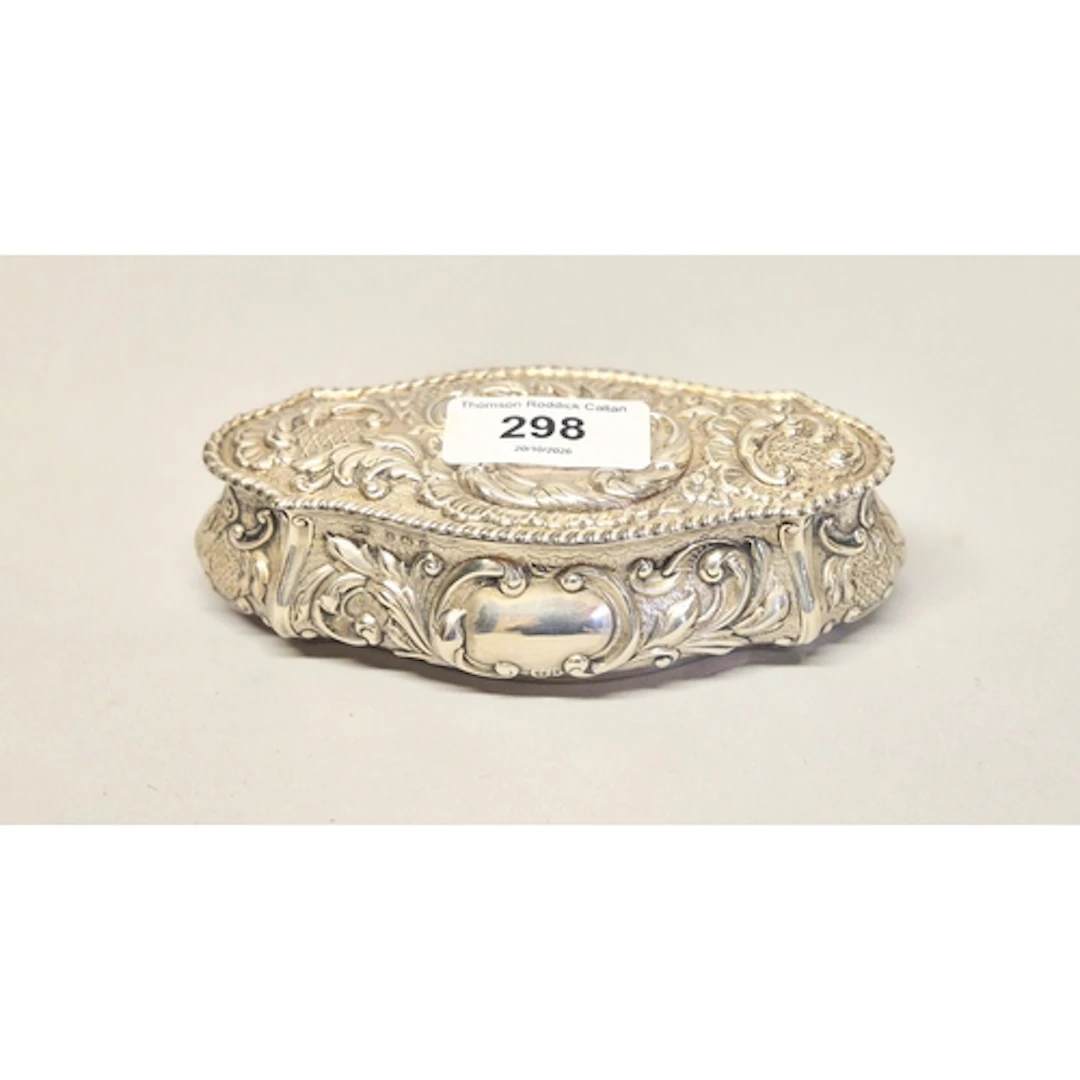 Edward VII silver embossed trinket box with cover, William O...