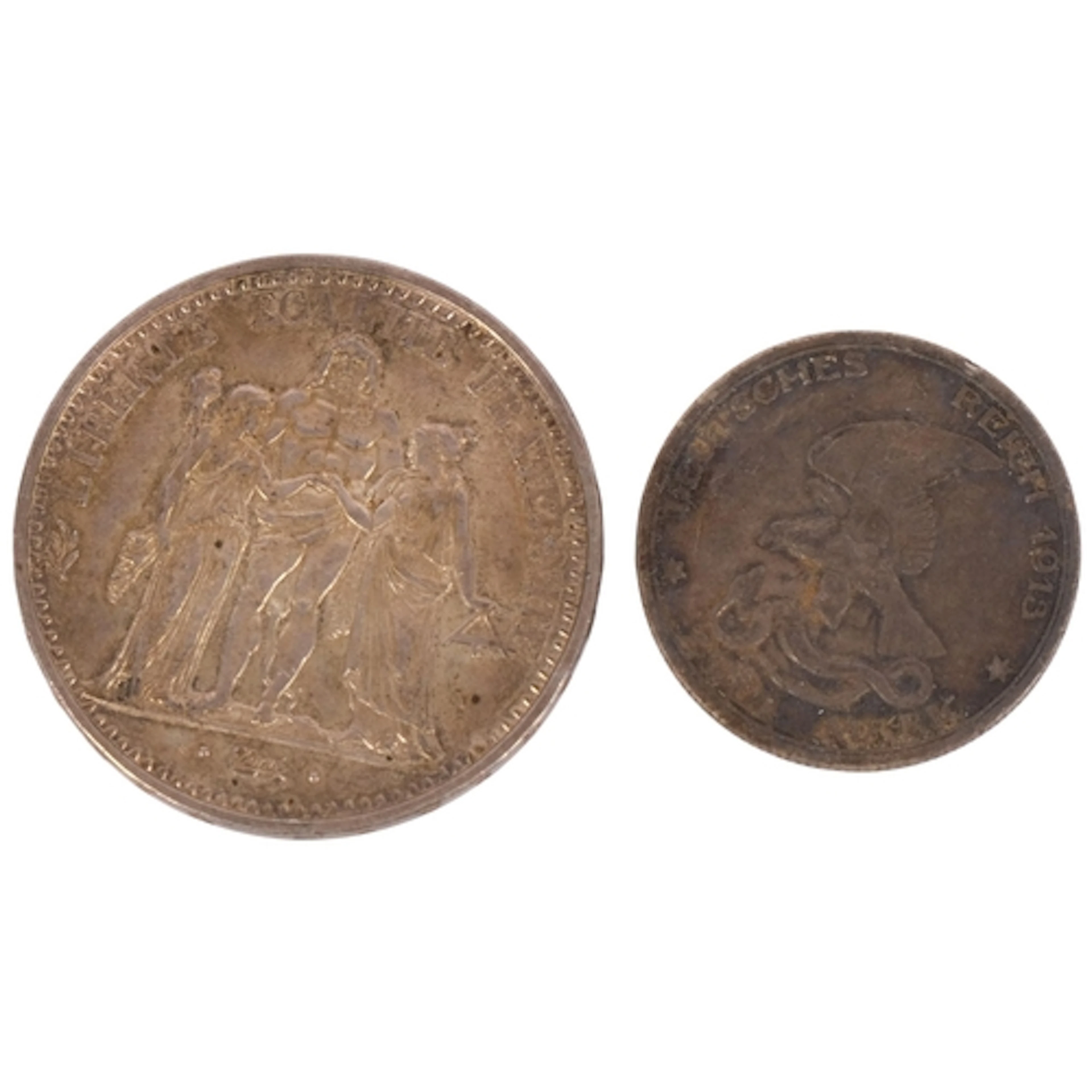 2 silver coins (French and German)
