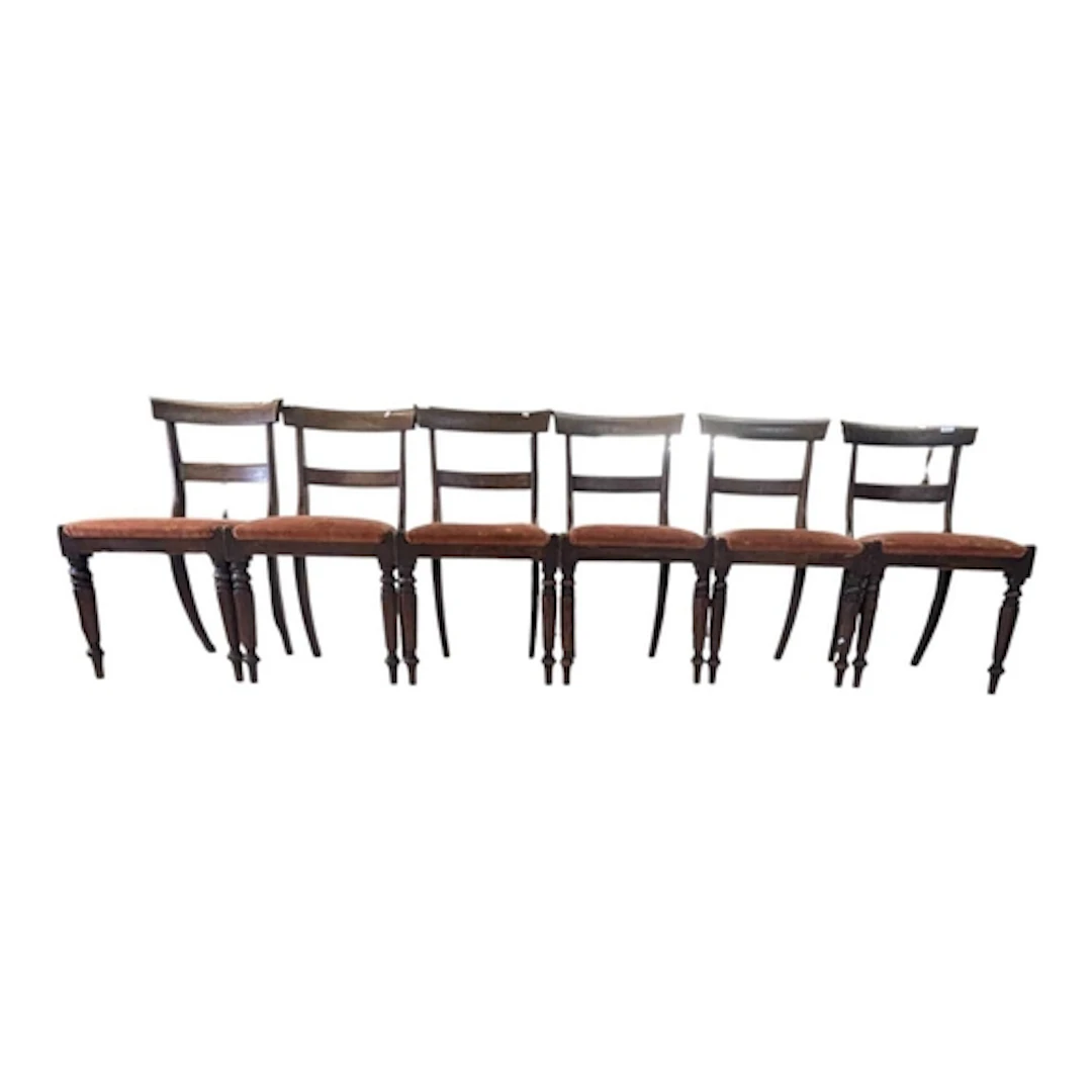 A set of six 19th century Regency mahogany bar back dining c...
