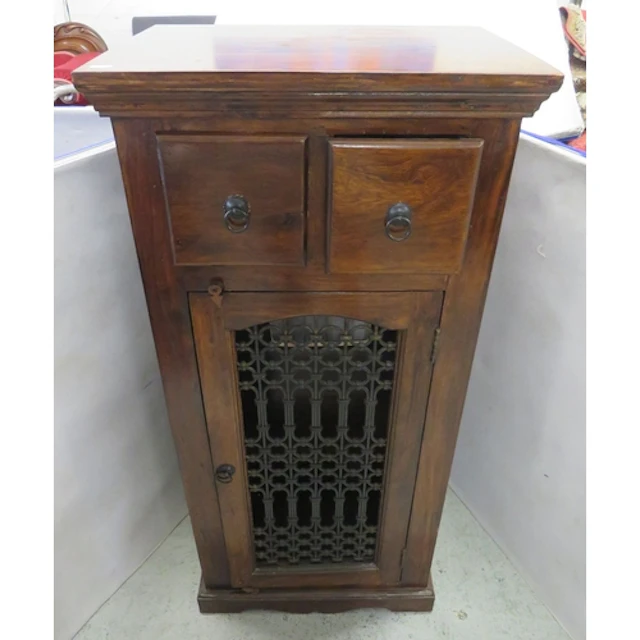 Dark Wooden Jali Sheesham Cabinet, wrought iron grille door,...