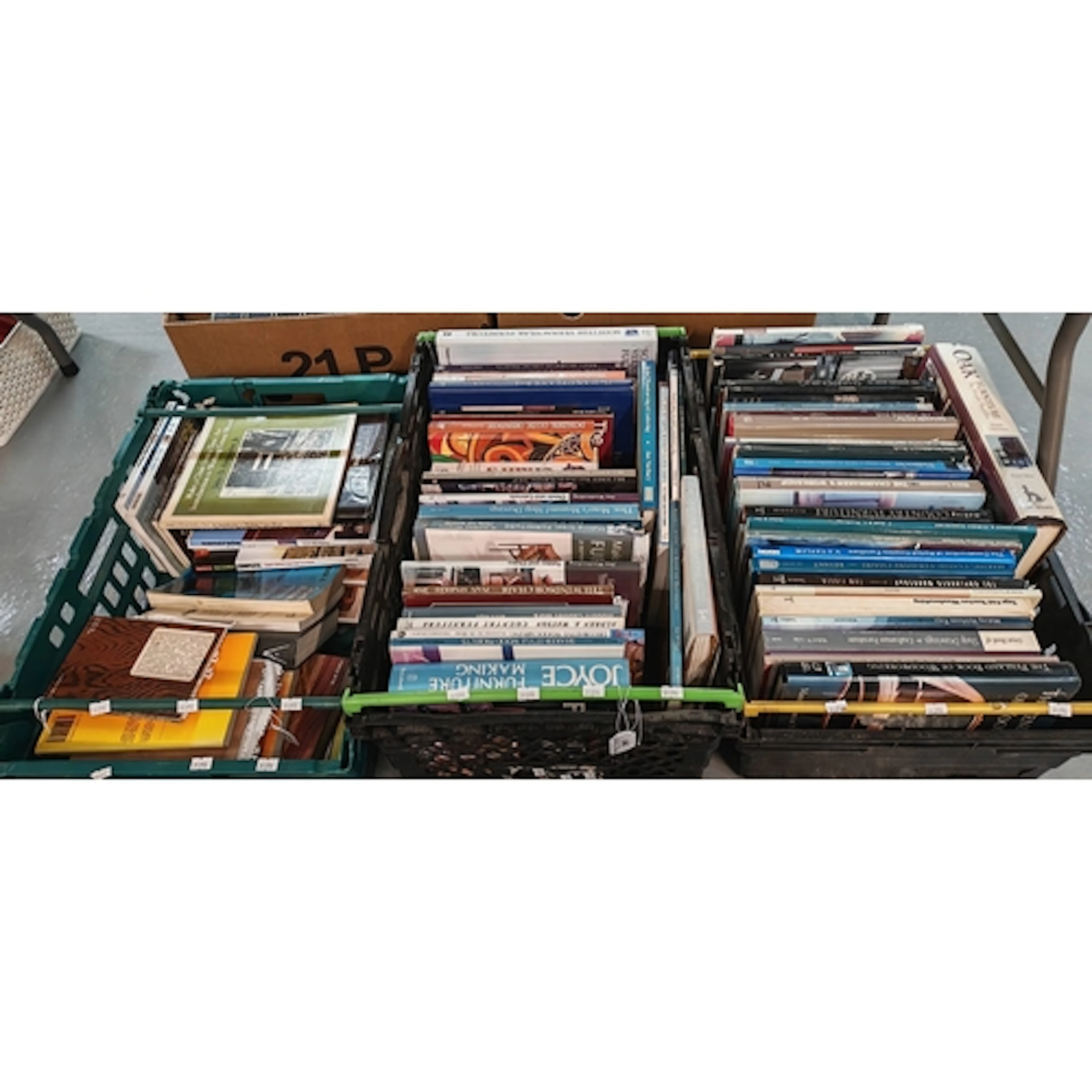 Three crates of assorted books appearing to be mainly on fur...