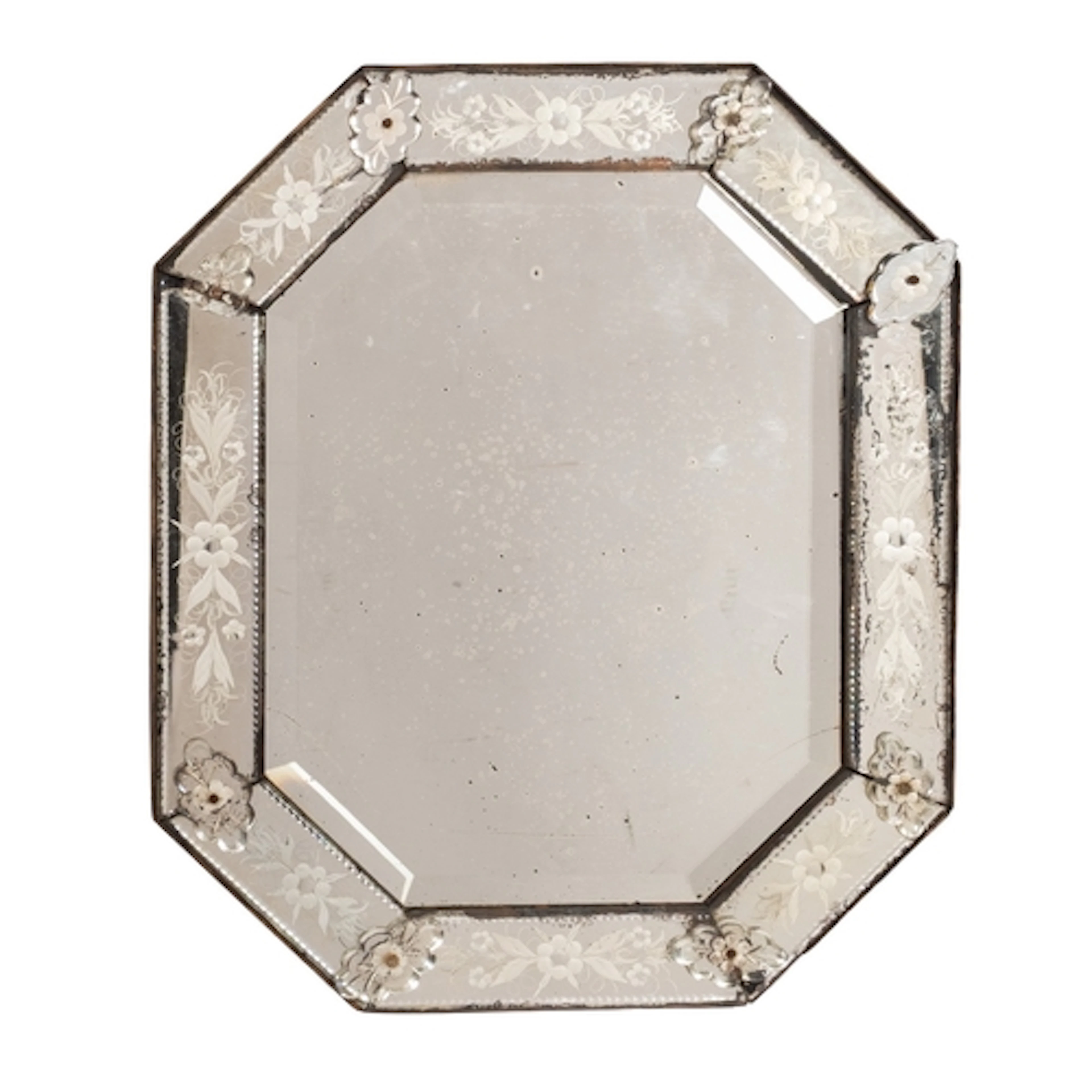 An etched and cut glass framed octagonal wall mirror in Vene...