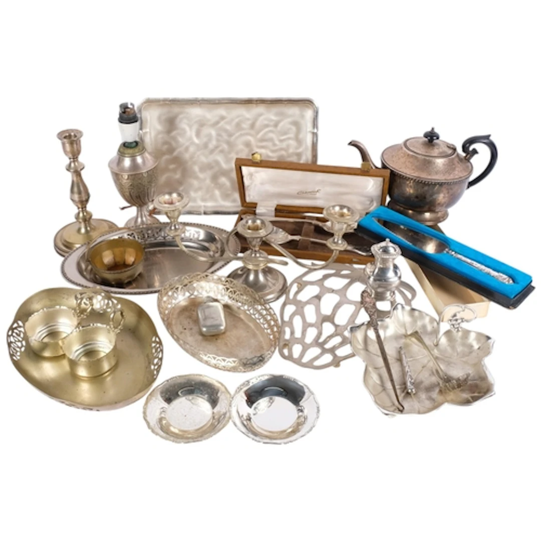 A collection of various silver plated items, including servi...