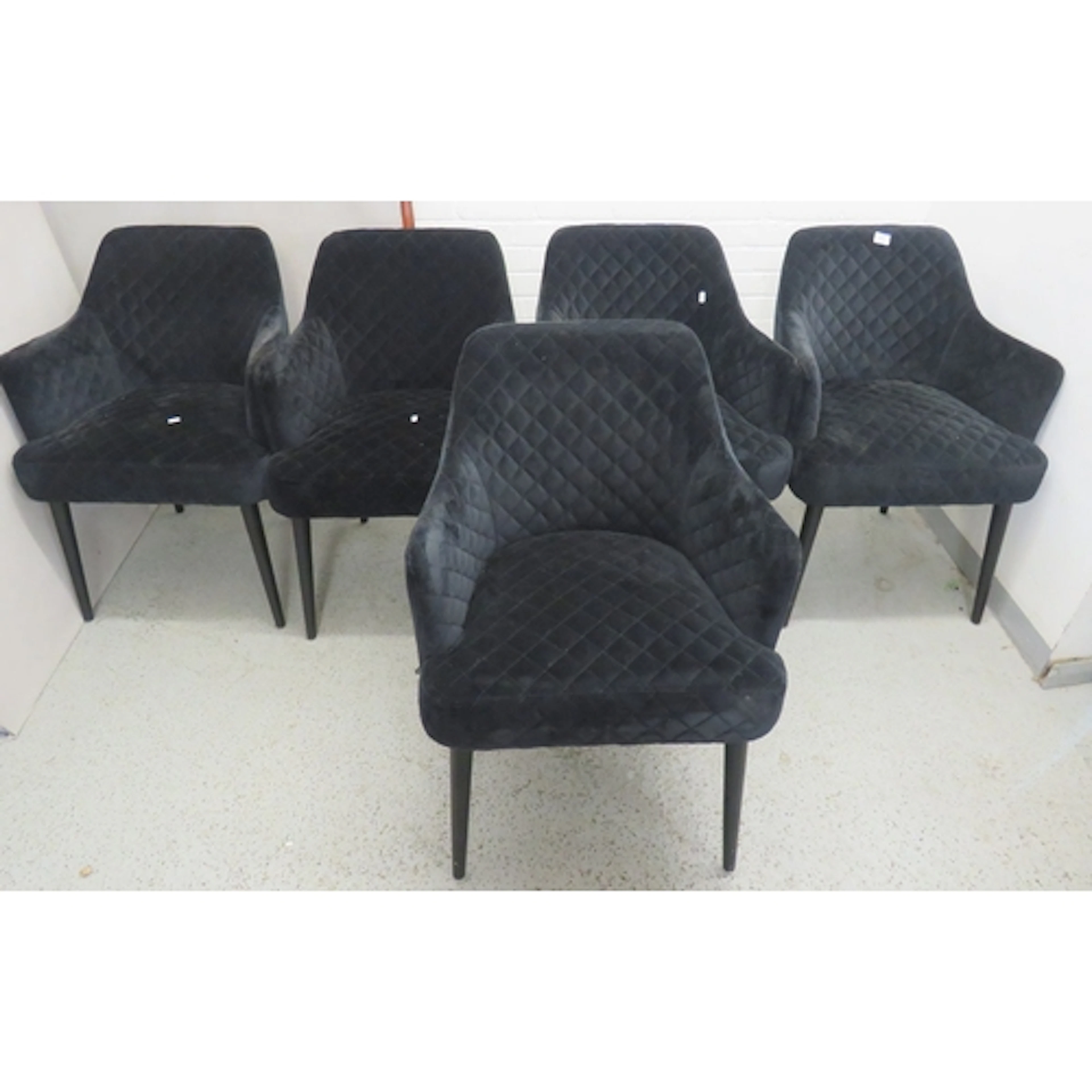 5 Modern Black Quilted Velvet Dining/Armchairs, diamond stit...