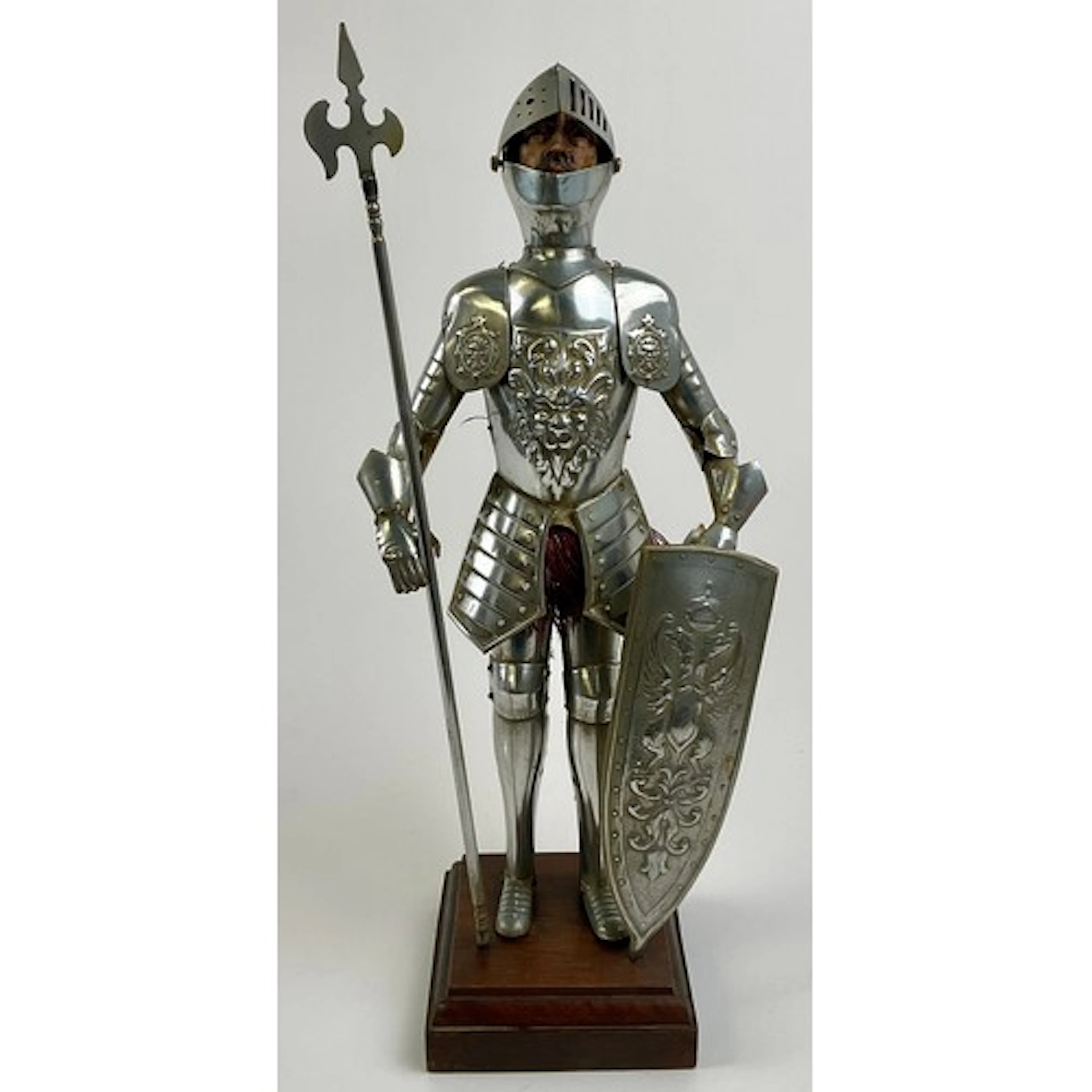 A Medieval Revival silver plated figure, as a knight in armo...