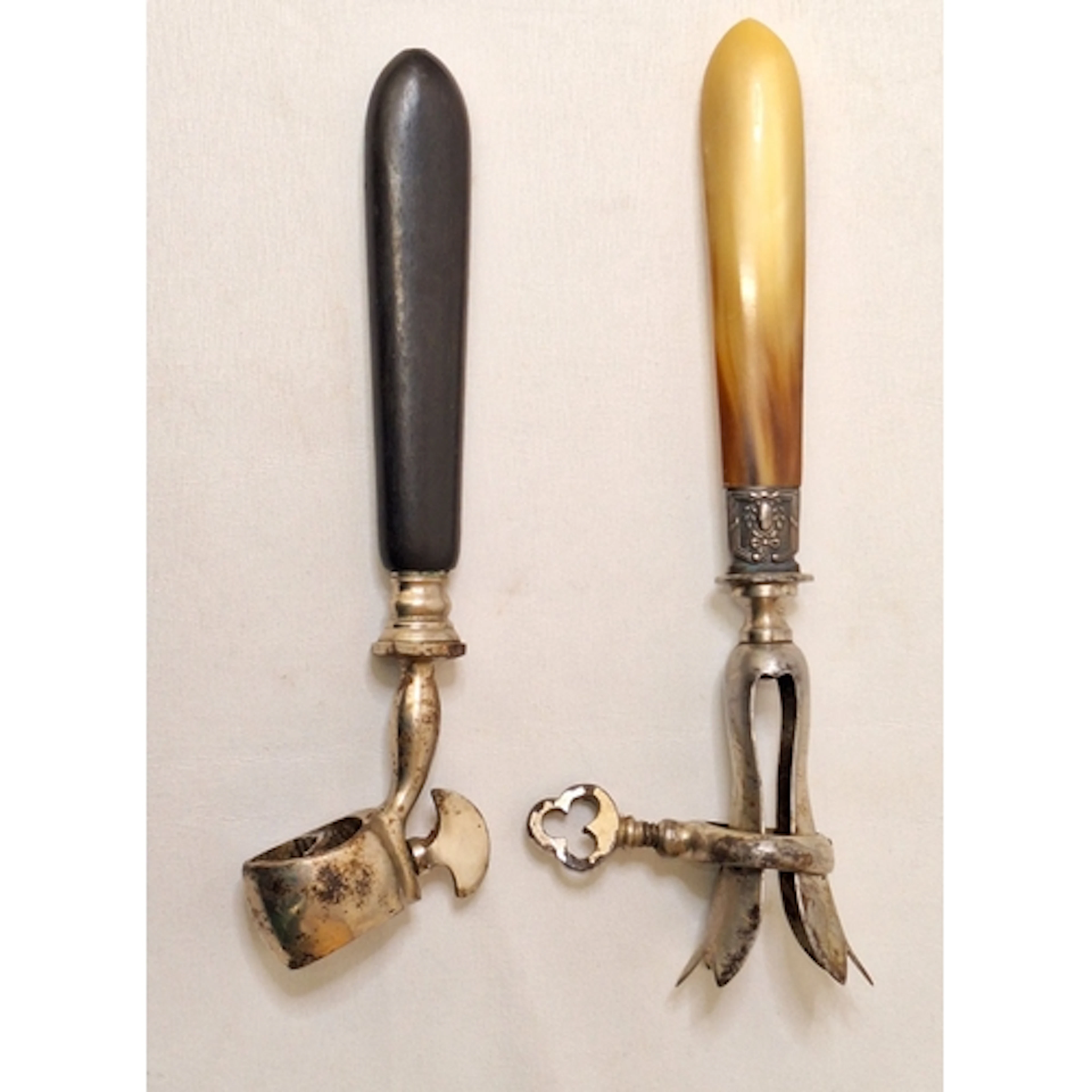 2 Vintage Leg of Ham Holders, 1 with mother of pearl bone st...