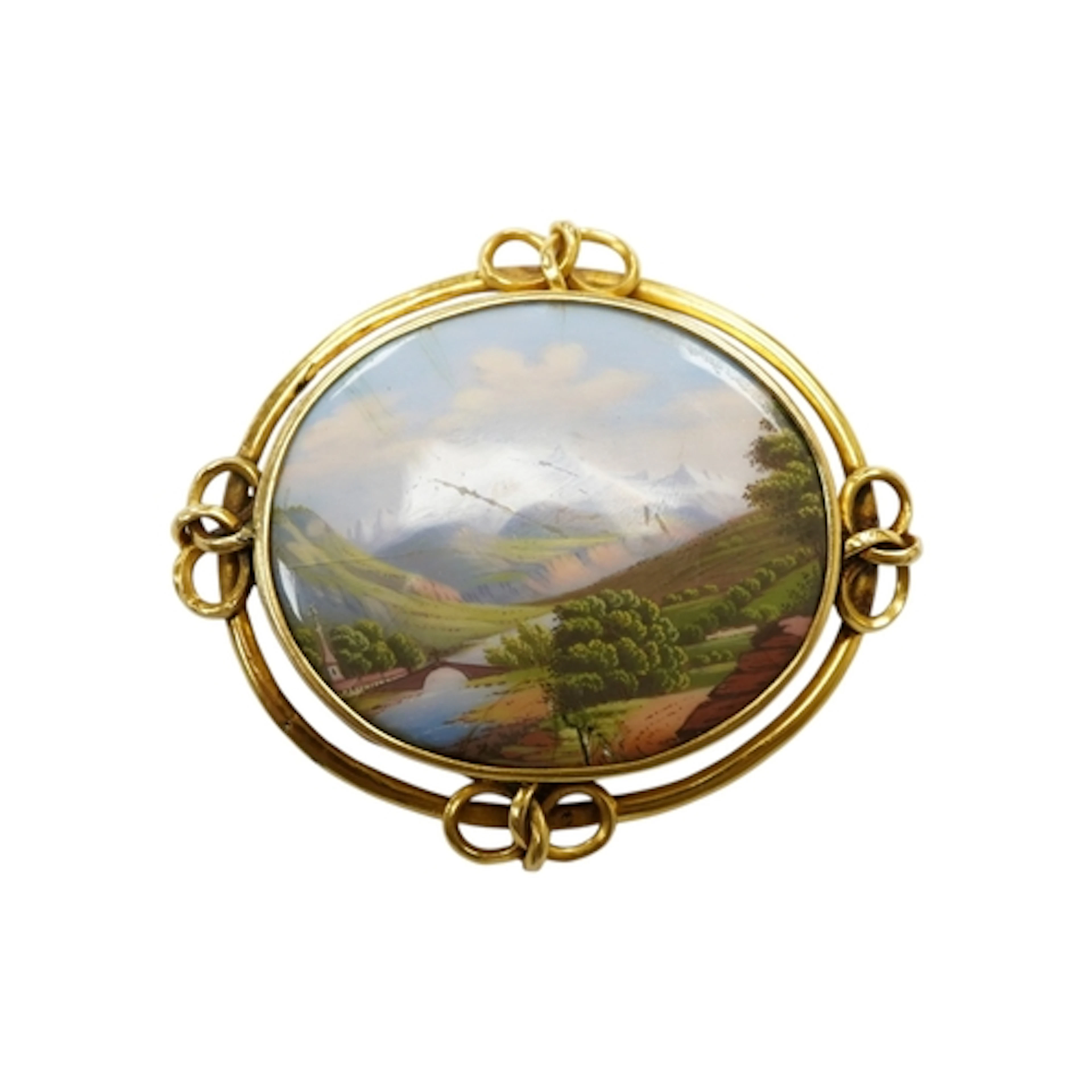 An early to mid 20th century yellow metal mounted oval ename...