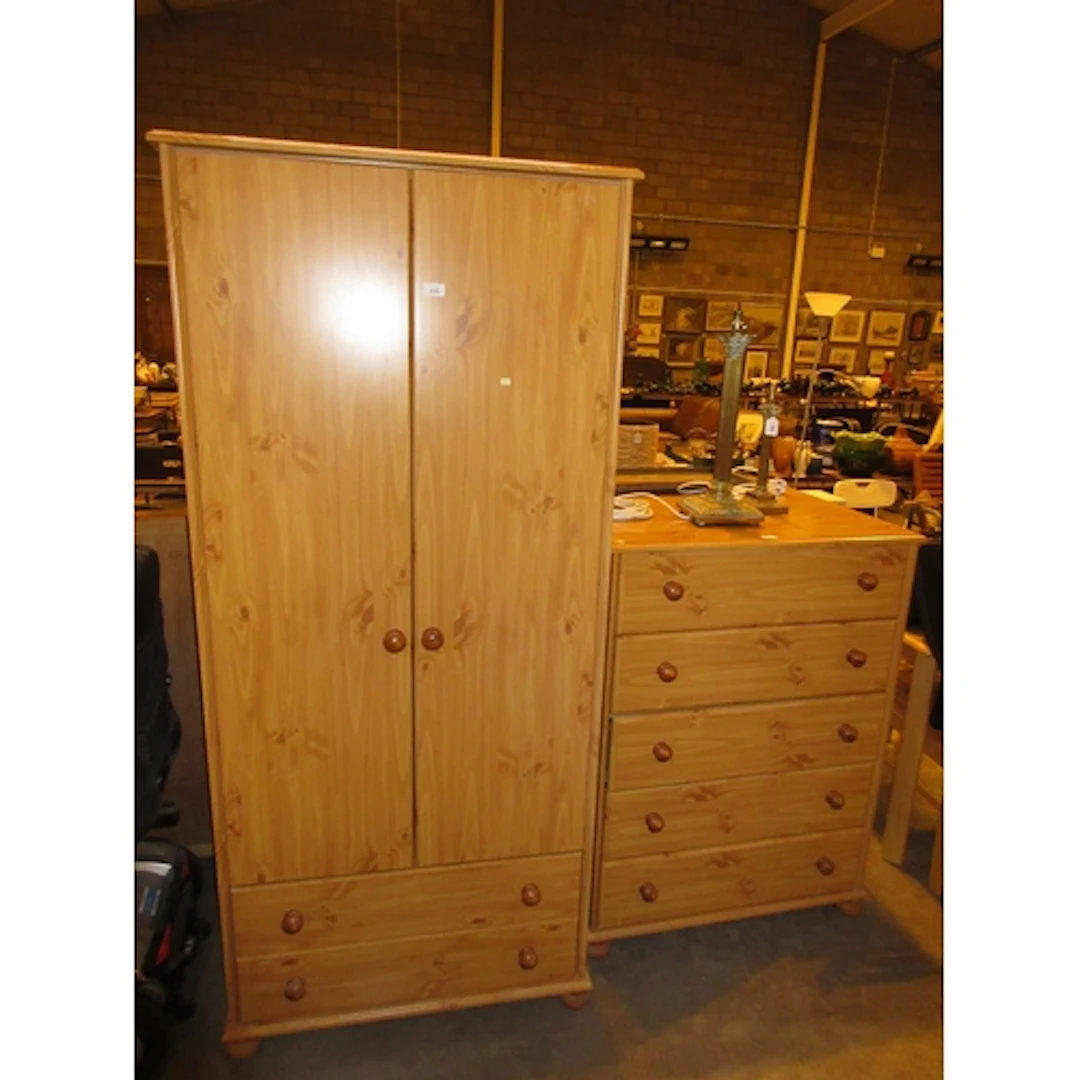 Pine Finish Wardrobe and Chest of Drawers