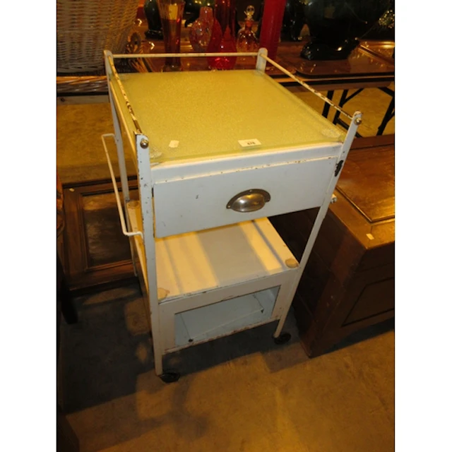 Vintage Metal and Glass Top Dentists Trolley, 42x42x87cm