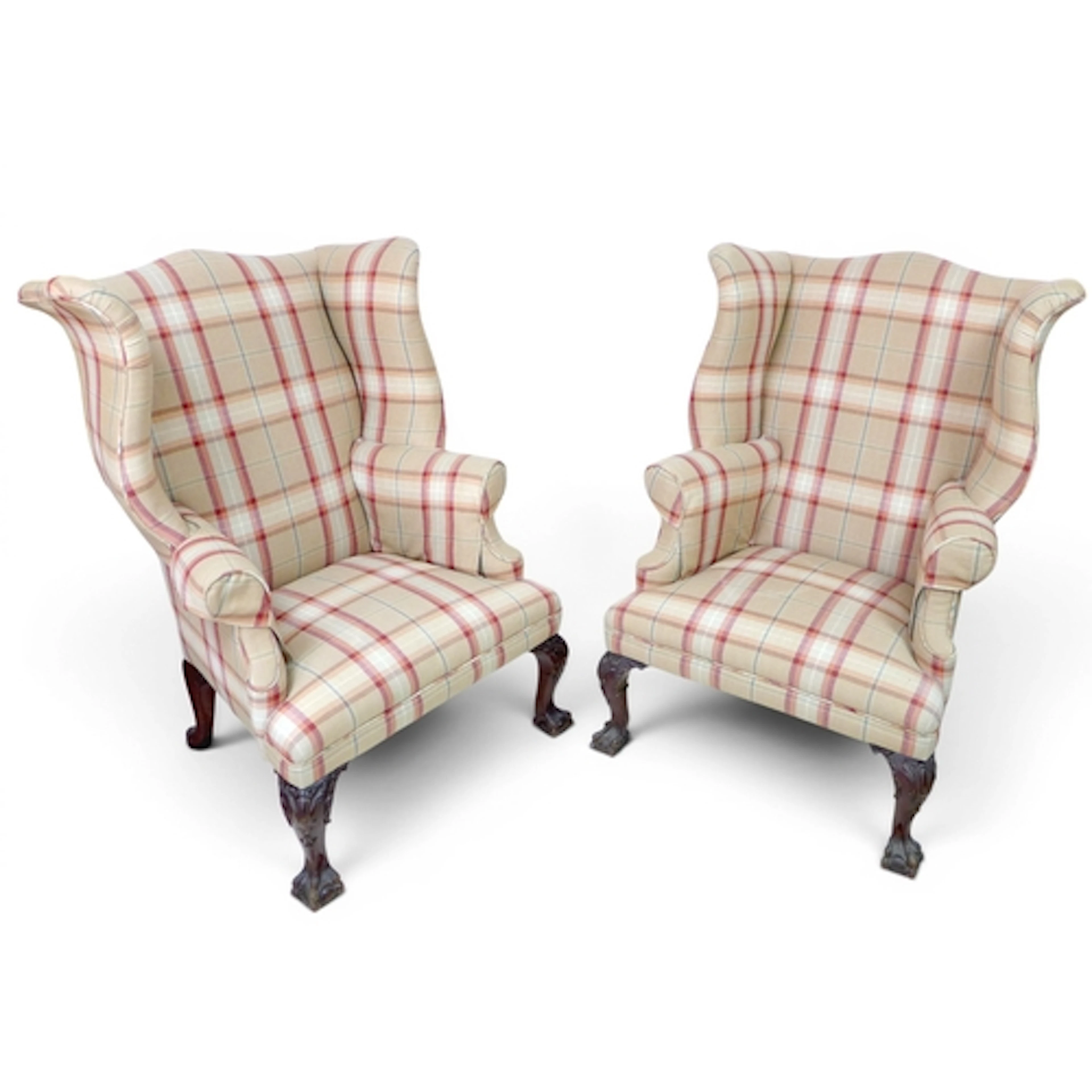 A PAIR OF LATE VICTORIAN SCOTTISH MAHOGANY WING ARMCHAIRS BY...
