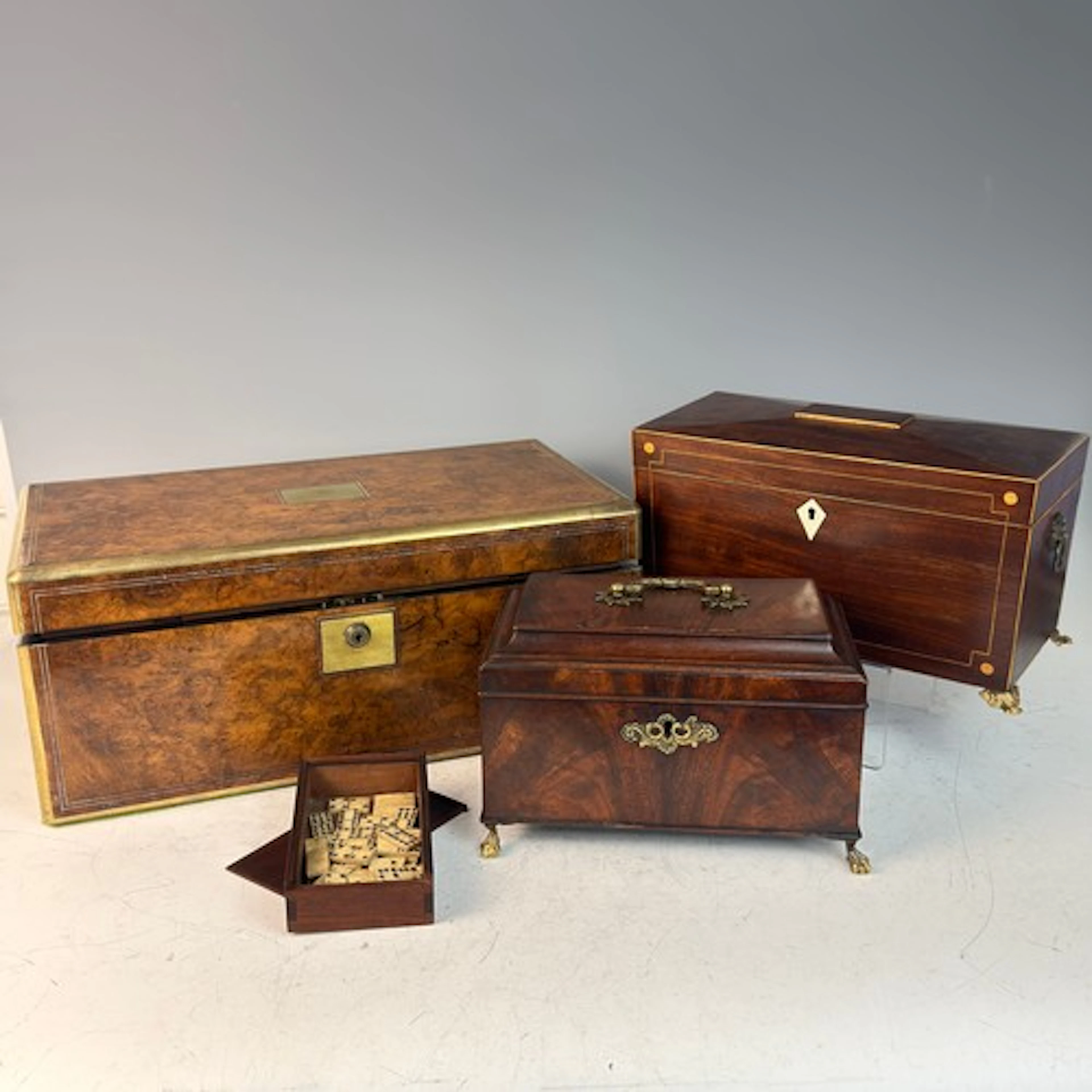 A Victorian brass bound burr walnut Writing Slope, W:45cm x ...