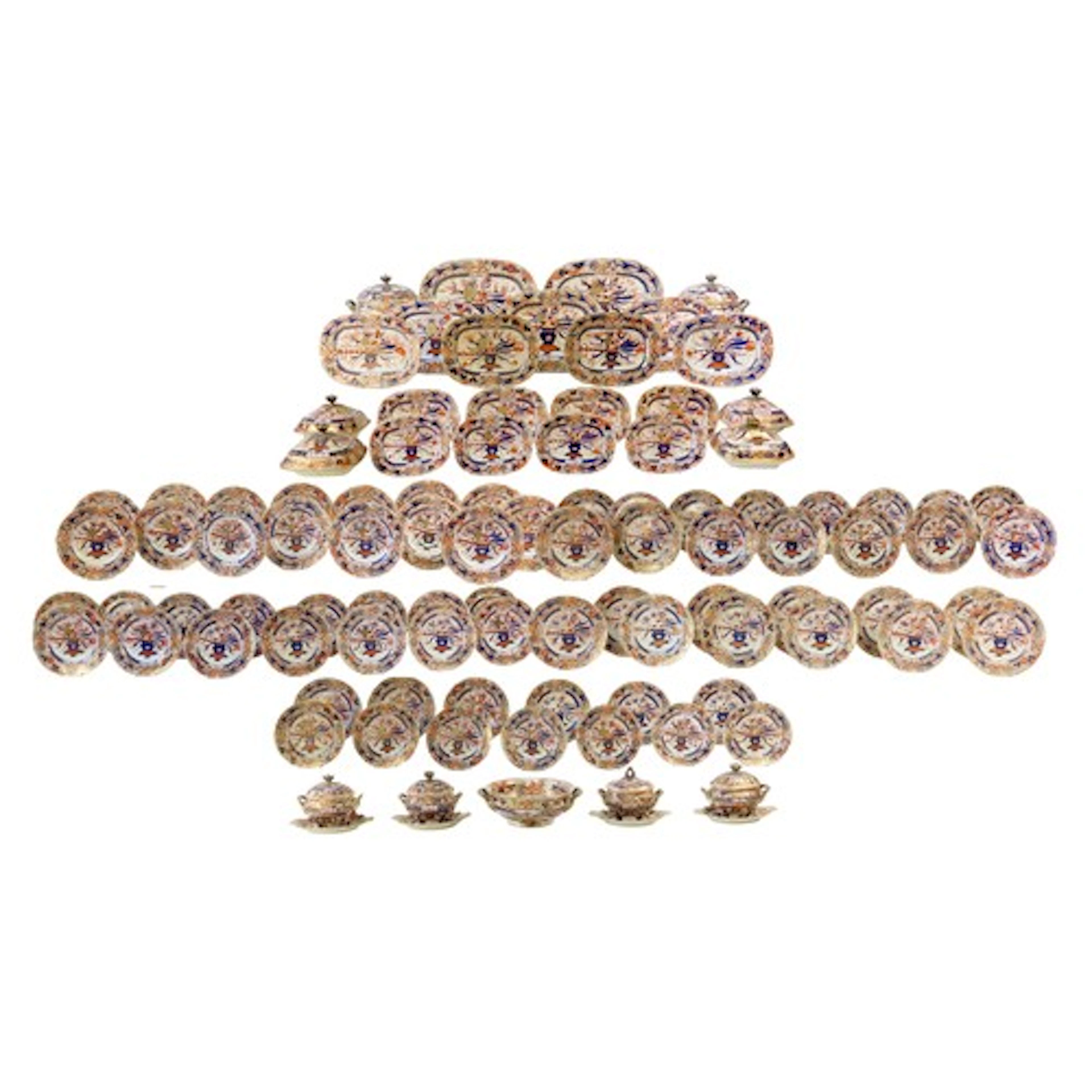 AN IMPRESSIVE COPELAND IMARI PATTERN IRONSTONE MATCHED DINNE...
