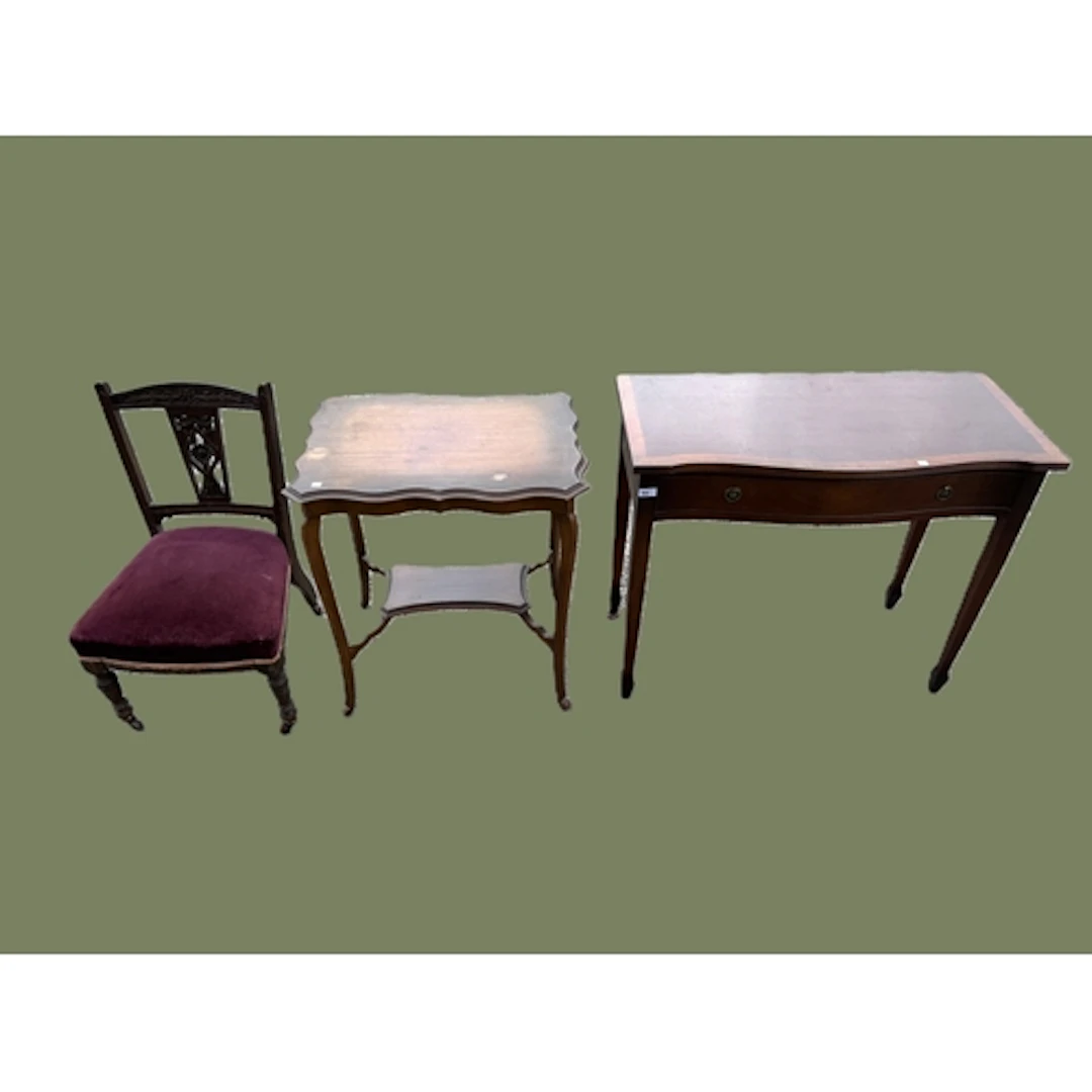 A mahogany serpentine front, single drawer side table; a mah...