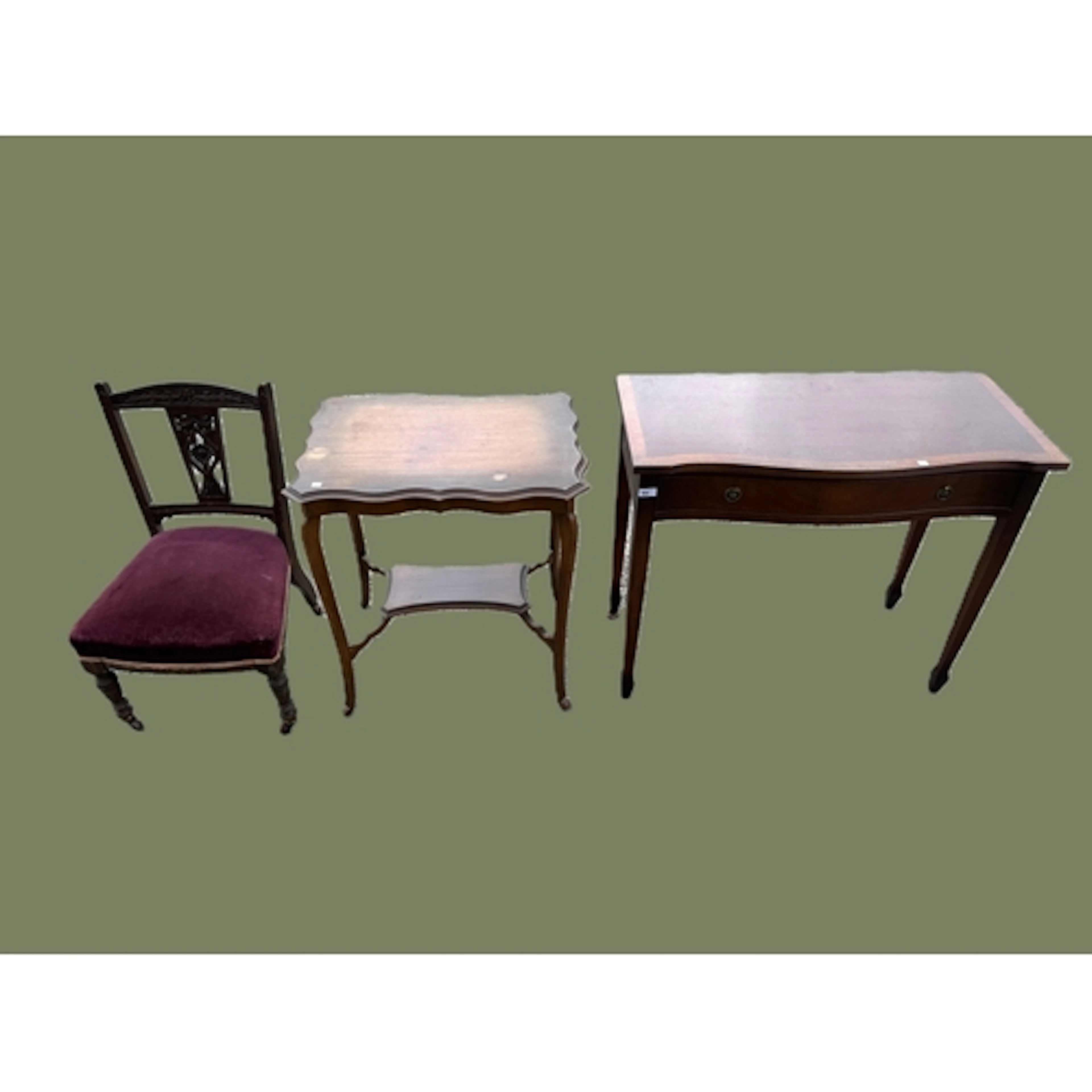 A mahogany serpentine front, single drawer side table; a mah...