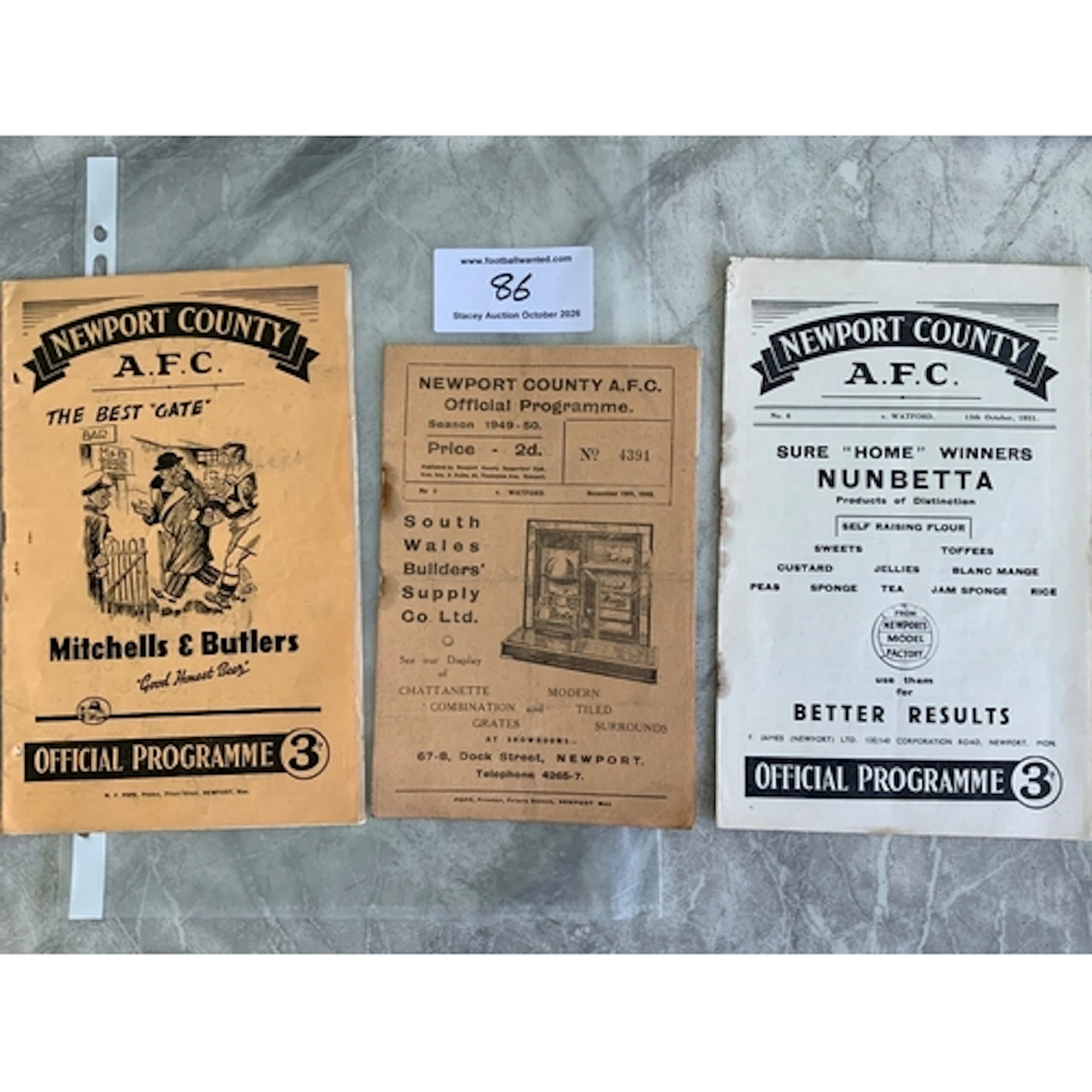 Newport v Watford Football Programmes: Fair condition league...