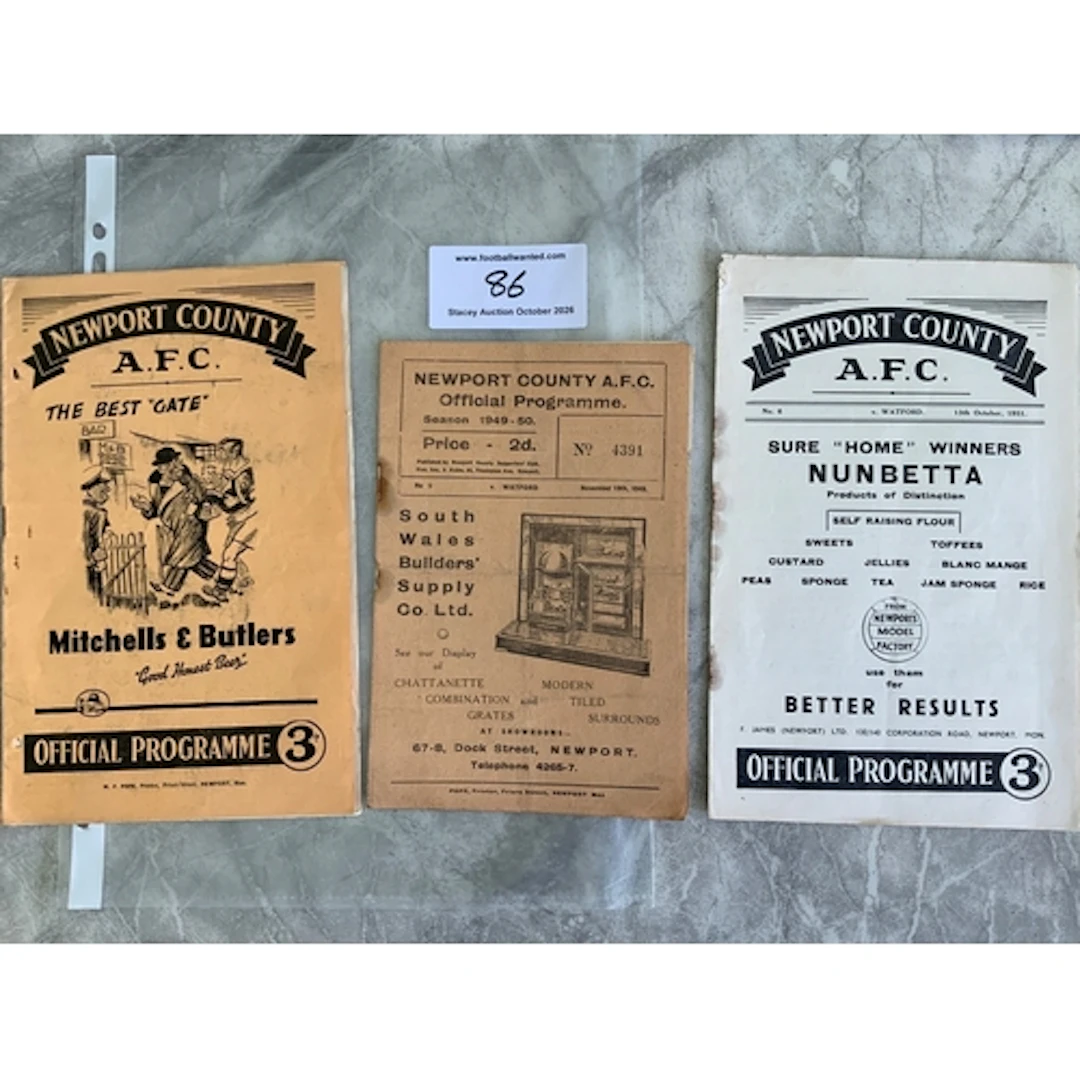Newport v Watford Football Programmes: Fair condition league...