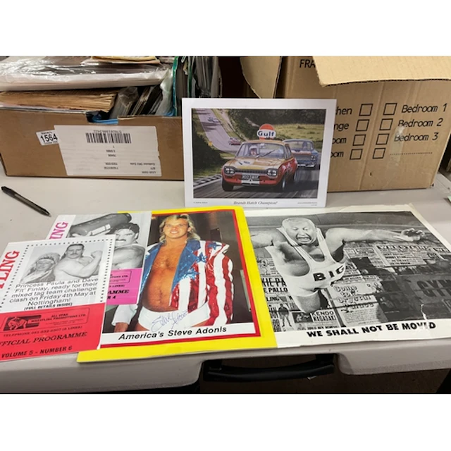 Vintage wrestling items, autographed poster of Big Daddy, an...