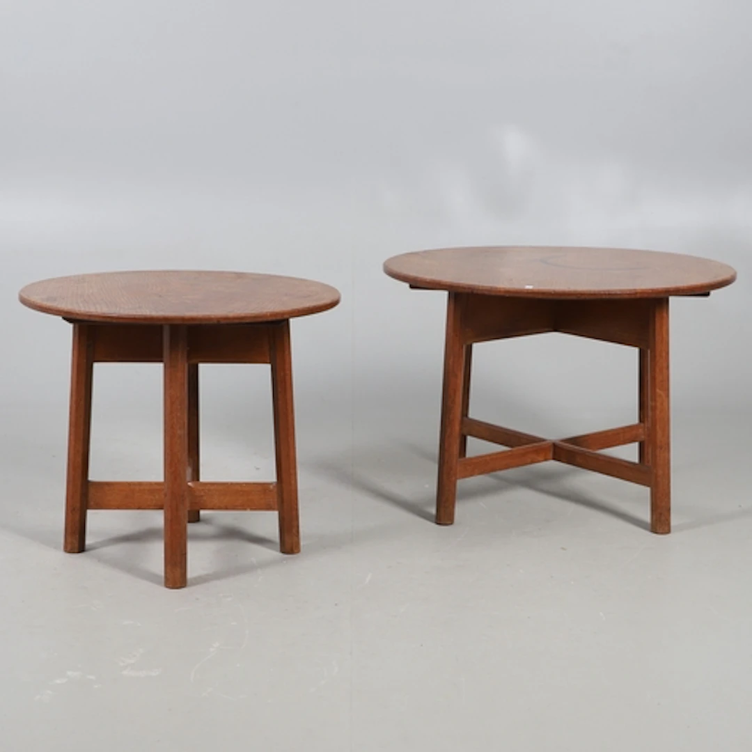 GORDON RUSSELL - TWO COTSWOLD SCHOOL OAK TABLES. Two oak cir...