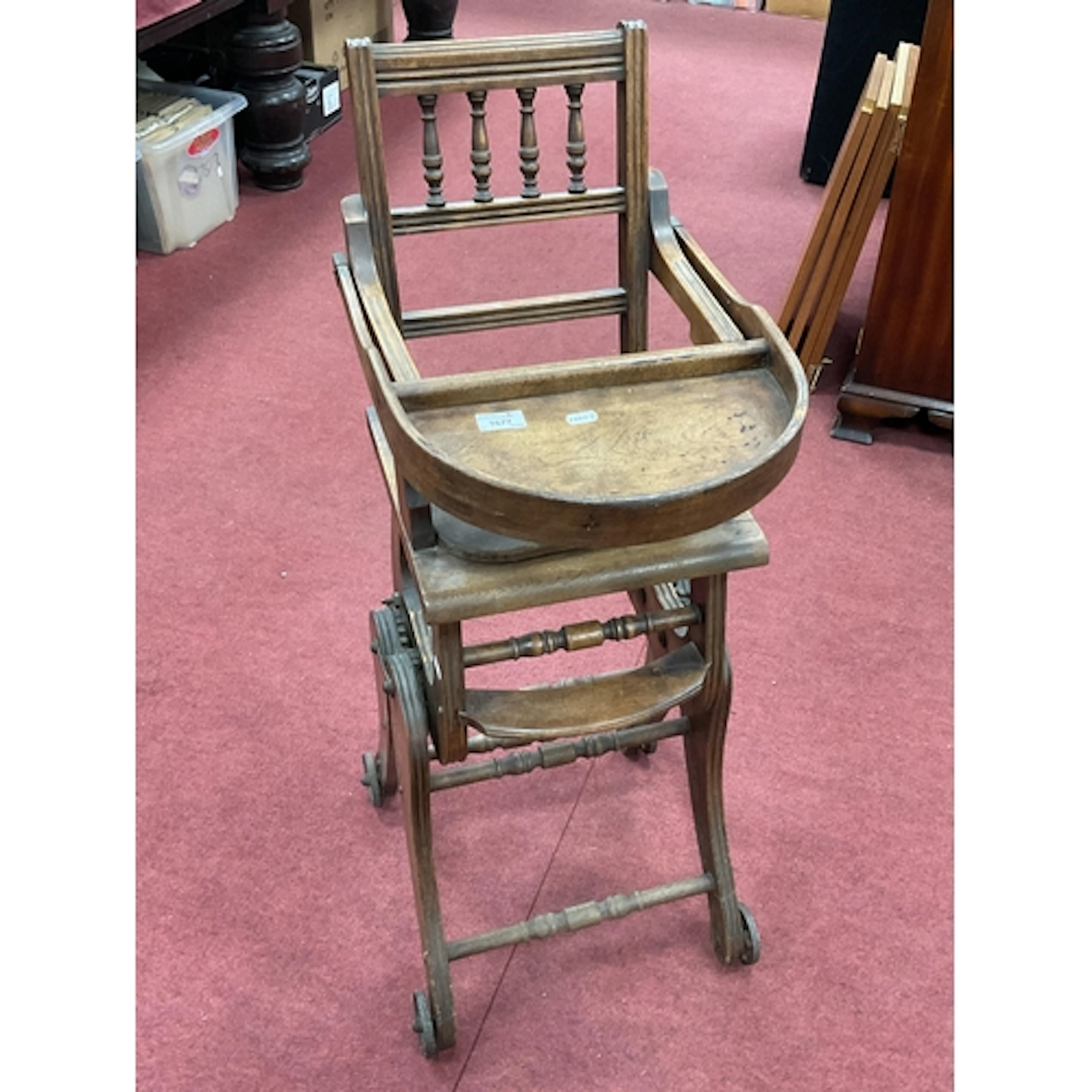 A XX Century Wooden Folding Metamorphic Child's Highchair wi...