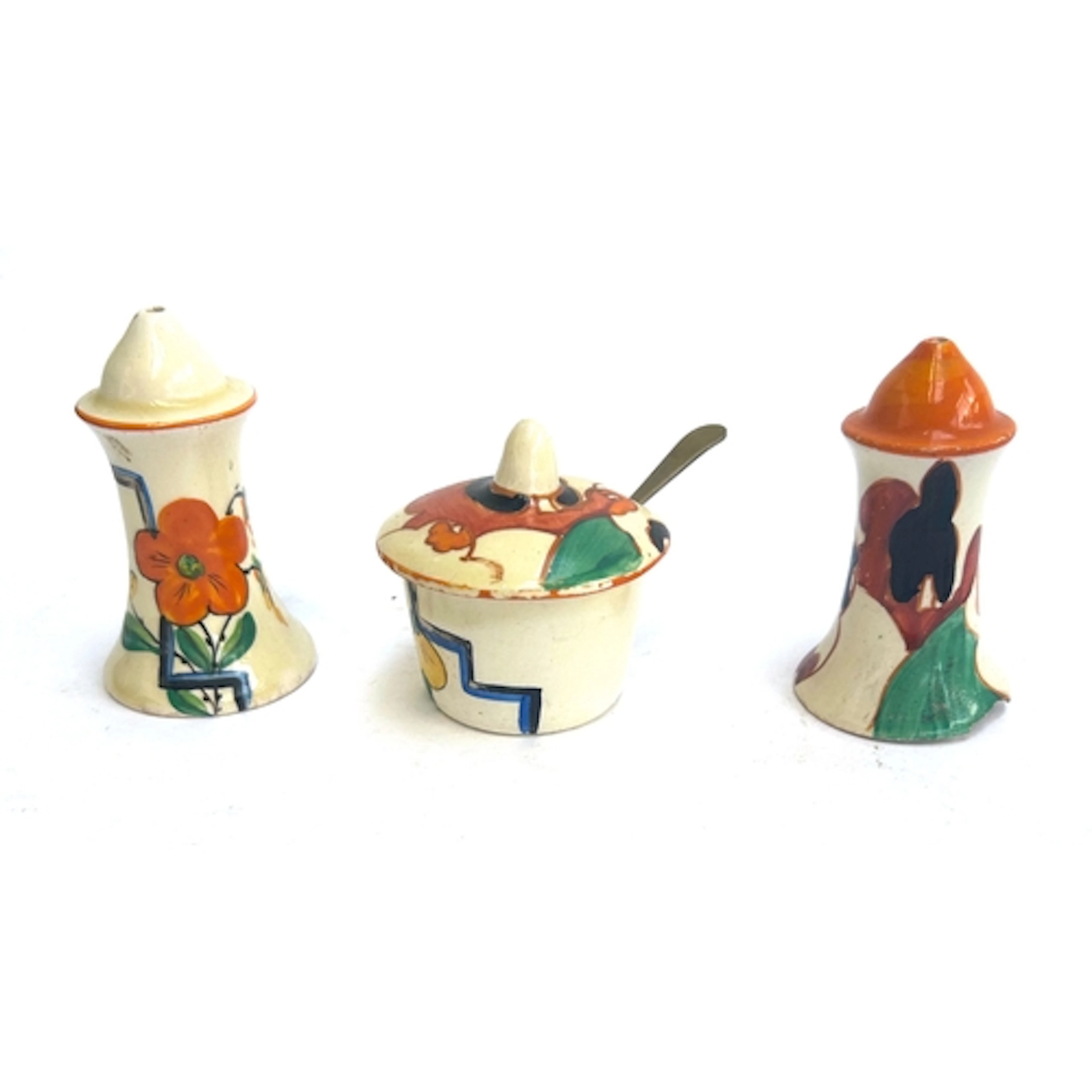 A Clarice Cliff for Newport Pottery mustard pot (mismatched ...
