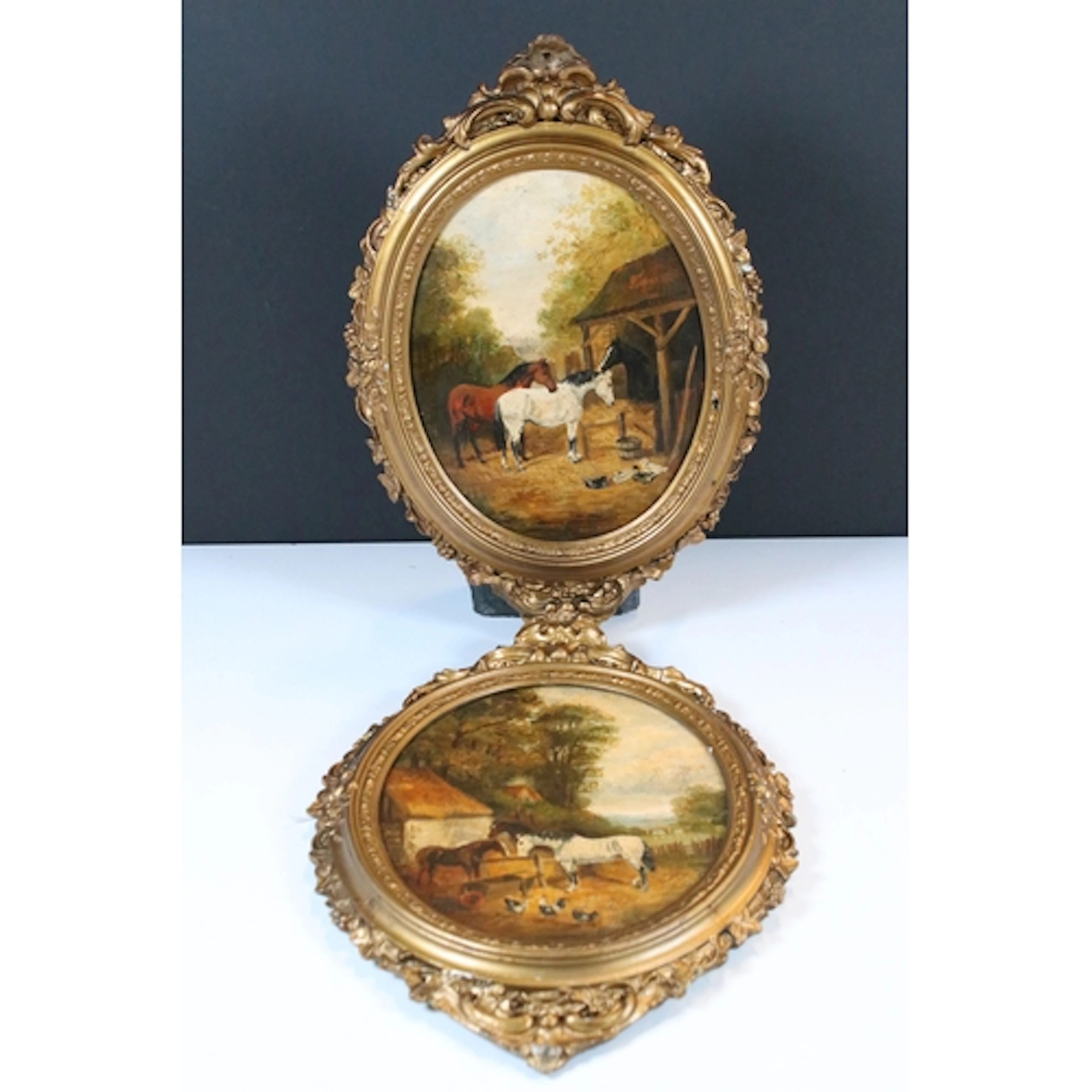 Pair of 20th century British school rural scenes with horses...