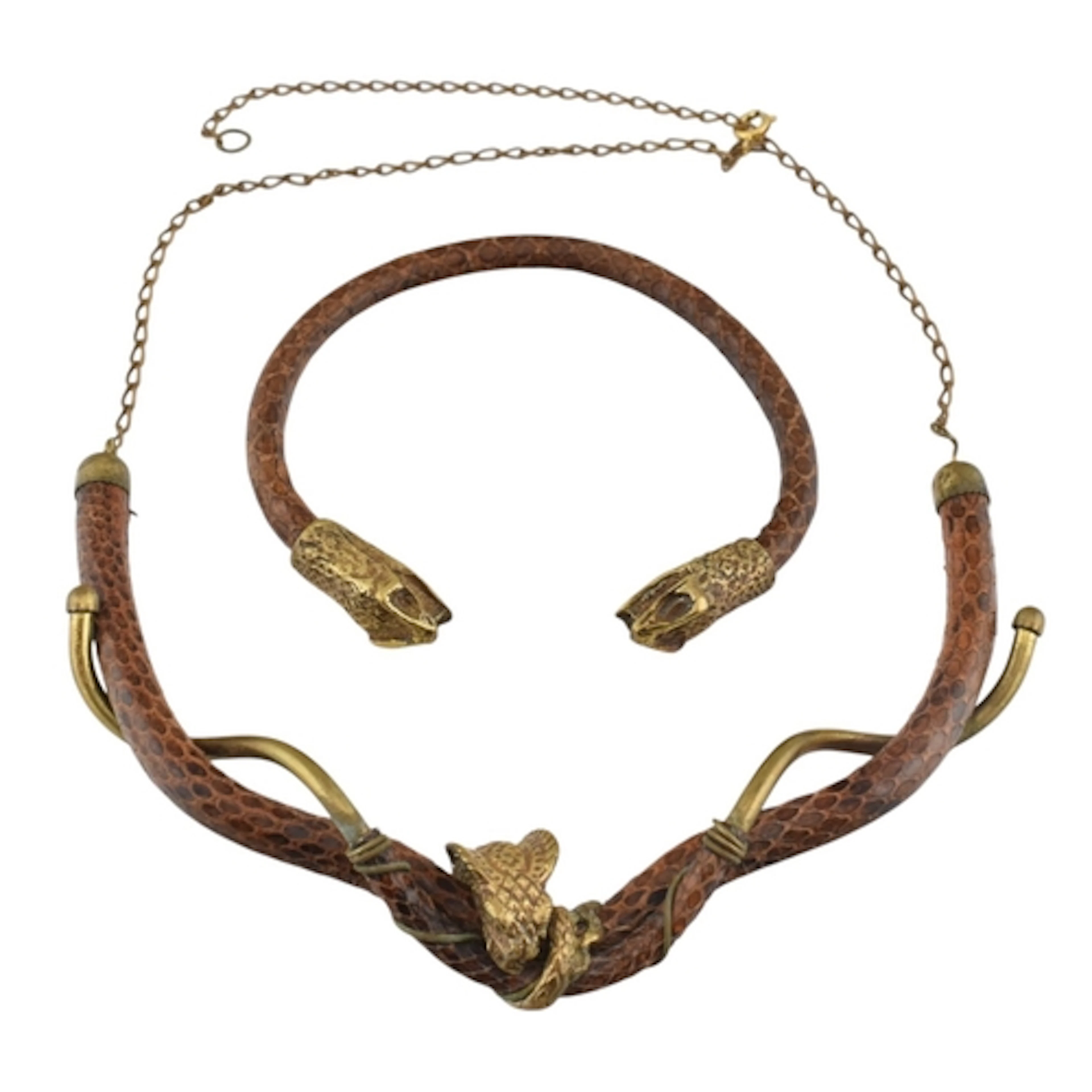 A matching real snakeskin necklace and bangle set. Yellow me...