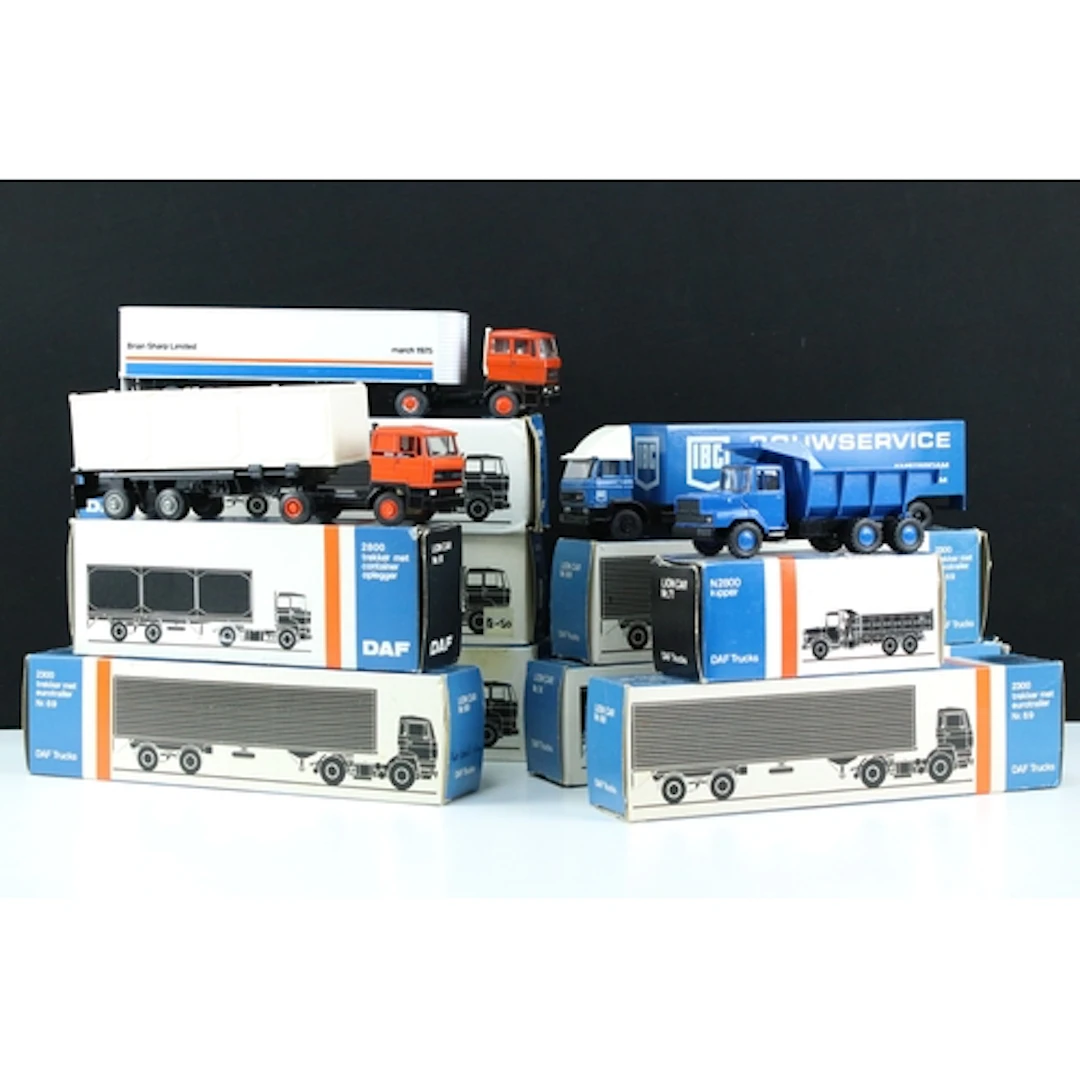 Nine boxed Lion Car Toys DAF Trucks haulage diecast models t...