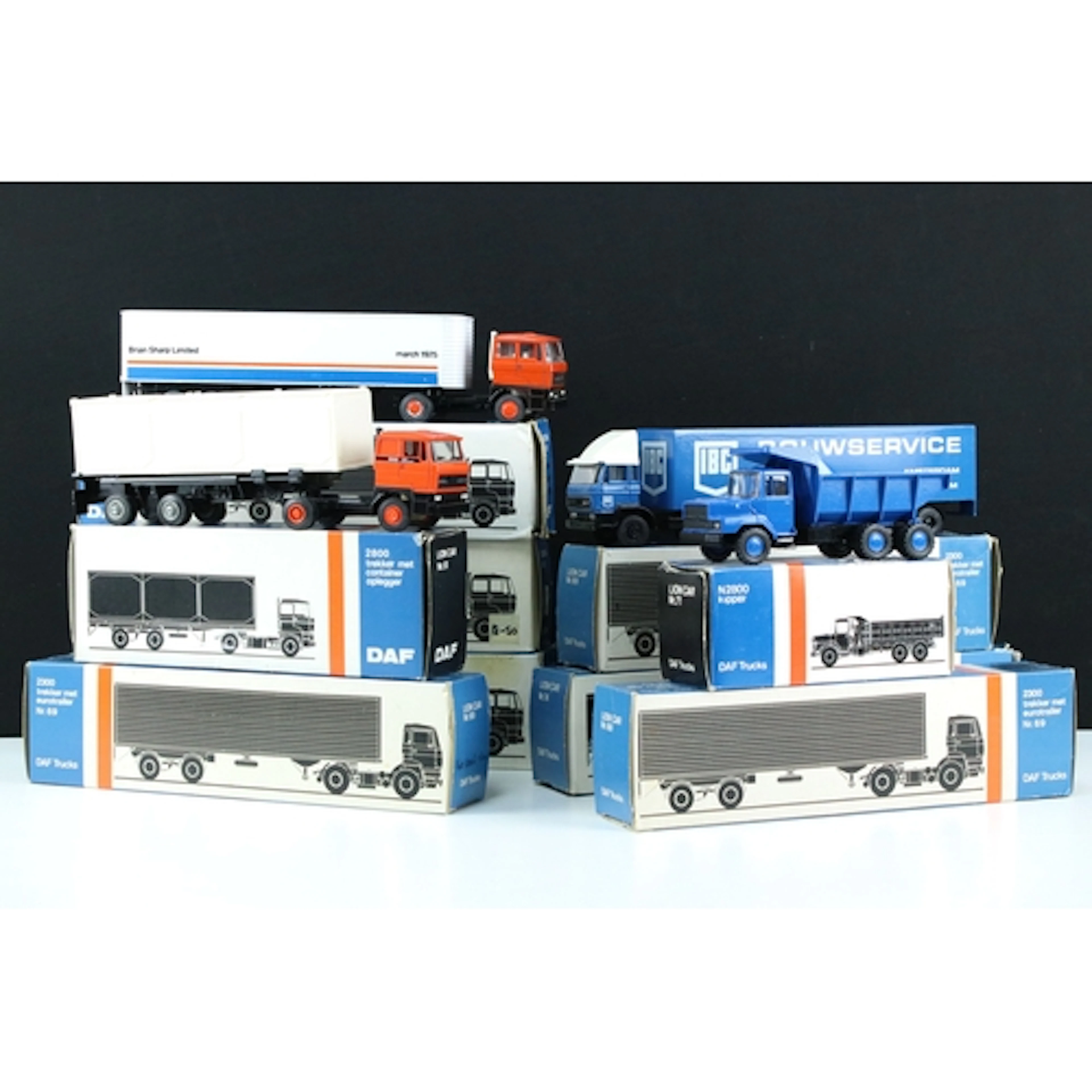 Nine boxed Lion Car Toys DAF Trucks haulage diecast models t...