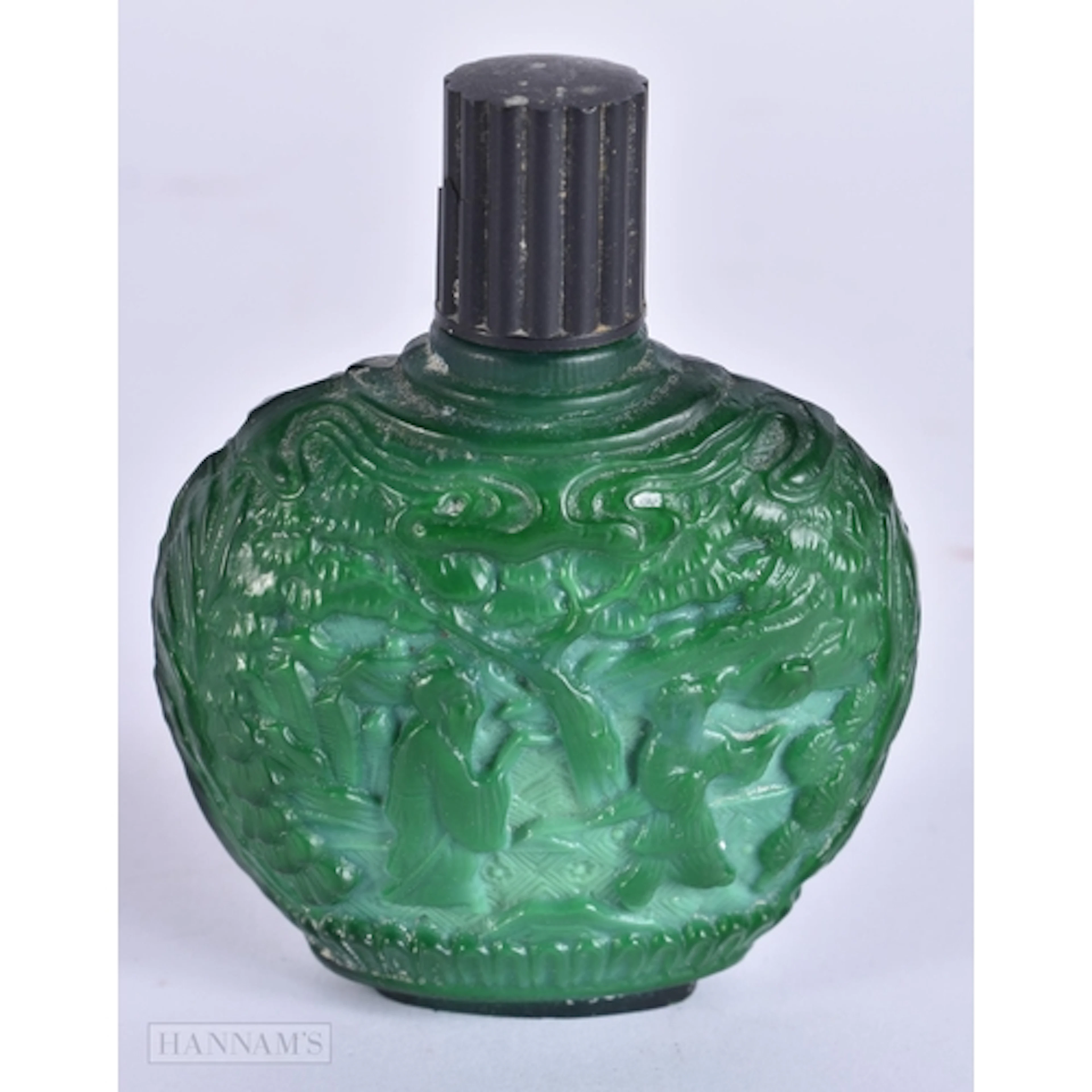 AN UNUSUAL ART DECO IMITATION MALACHITE CHINESE GLASS SCENT ...