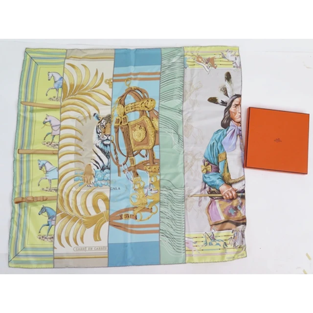 Hermes, Paris - a silk fashion scarf with polychrome decorat...