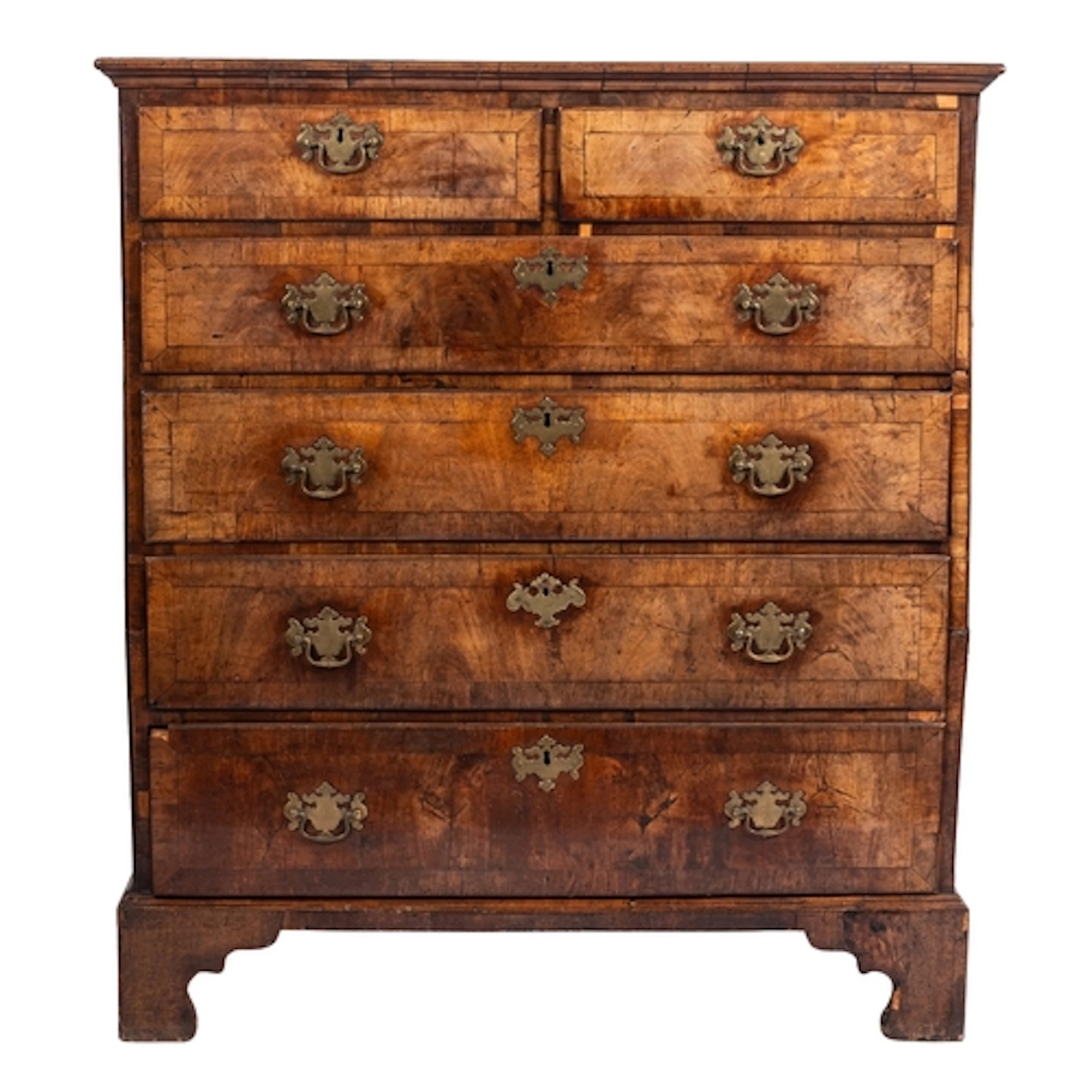 A substantial George II walnut and crossbanded chest of draw...