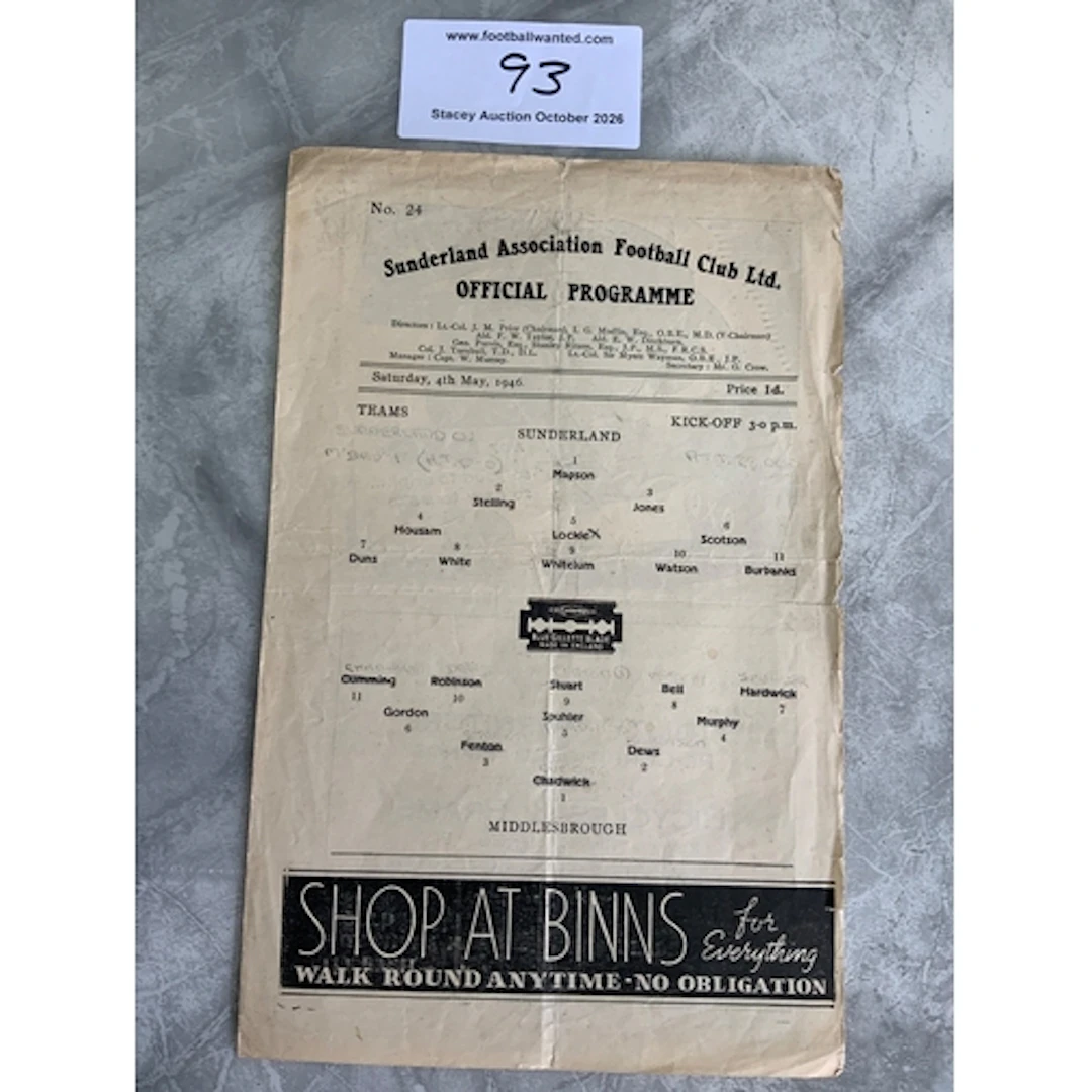 45/46 Sunderland v Middlesbrough Football Programme: Four pa...