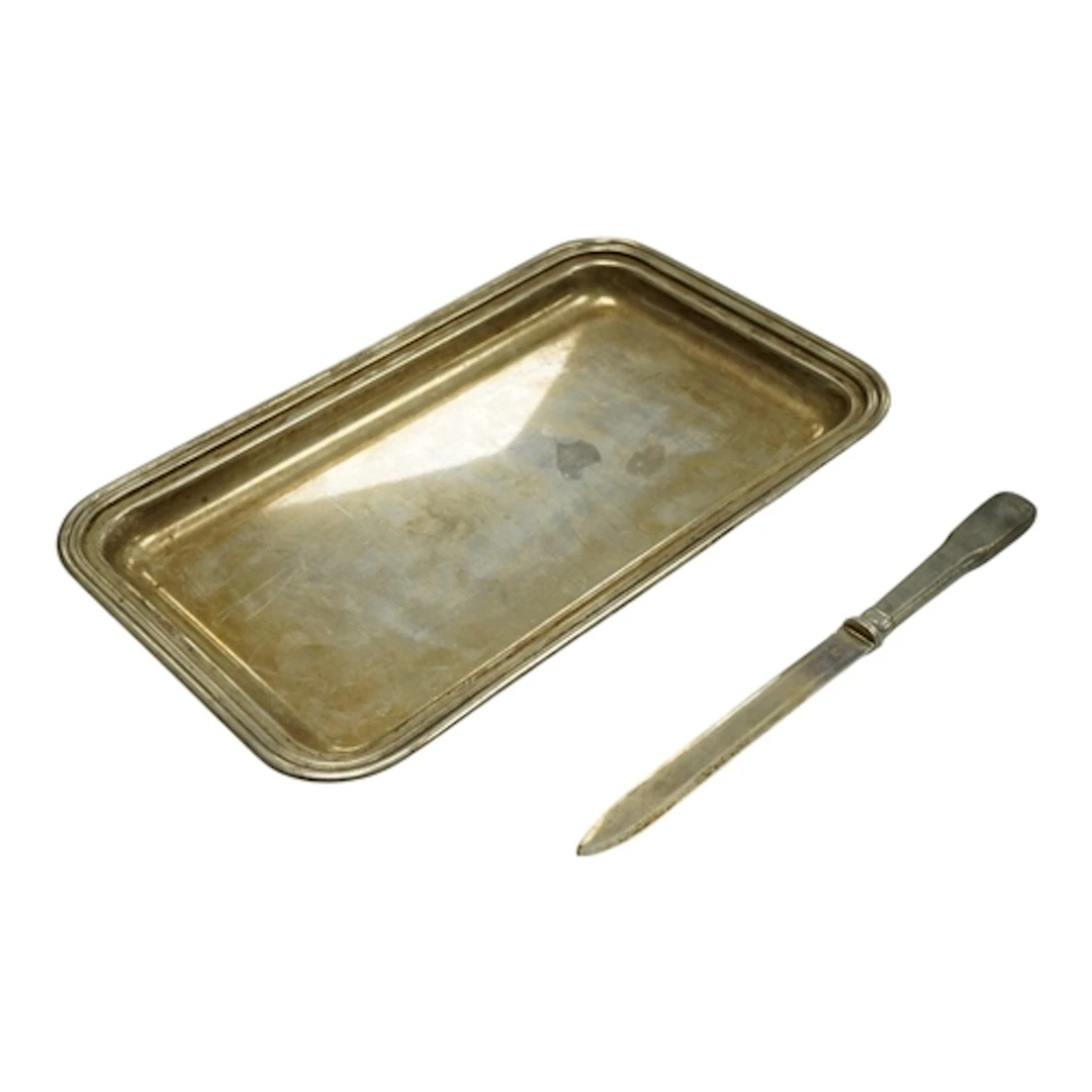 An Italian .800 silver rectangualar tray and paperknife Ital...