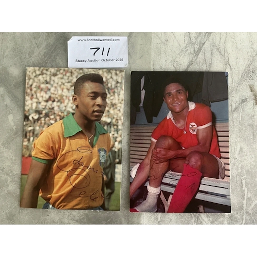 Pele + Eusebio Signed Football Postcards: Previously stuck d...