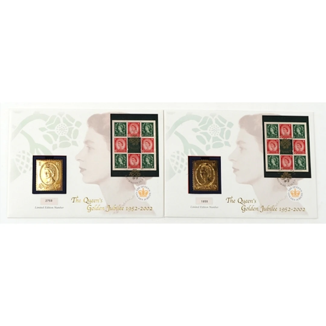 Two Royal Mail/Royal Mint limited edition silver gilt stamp ...