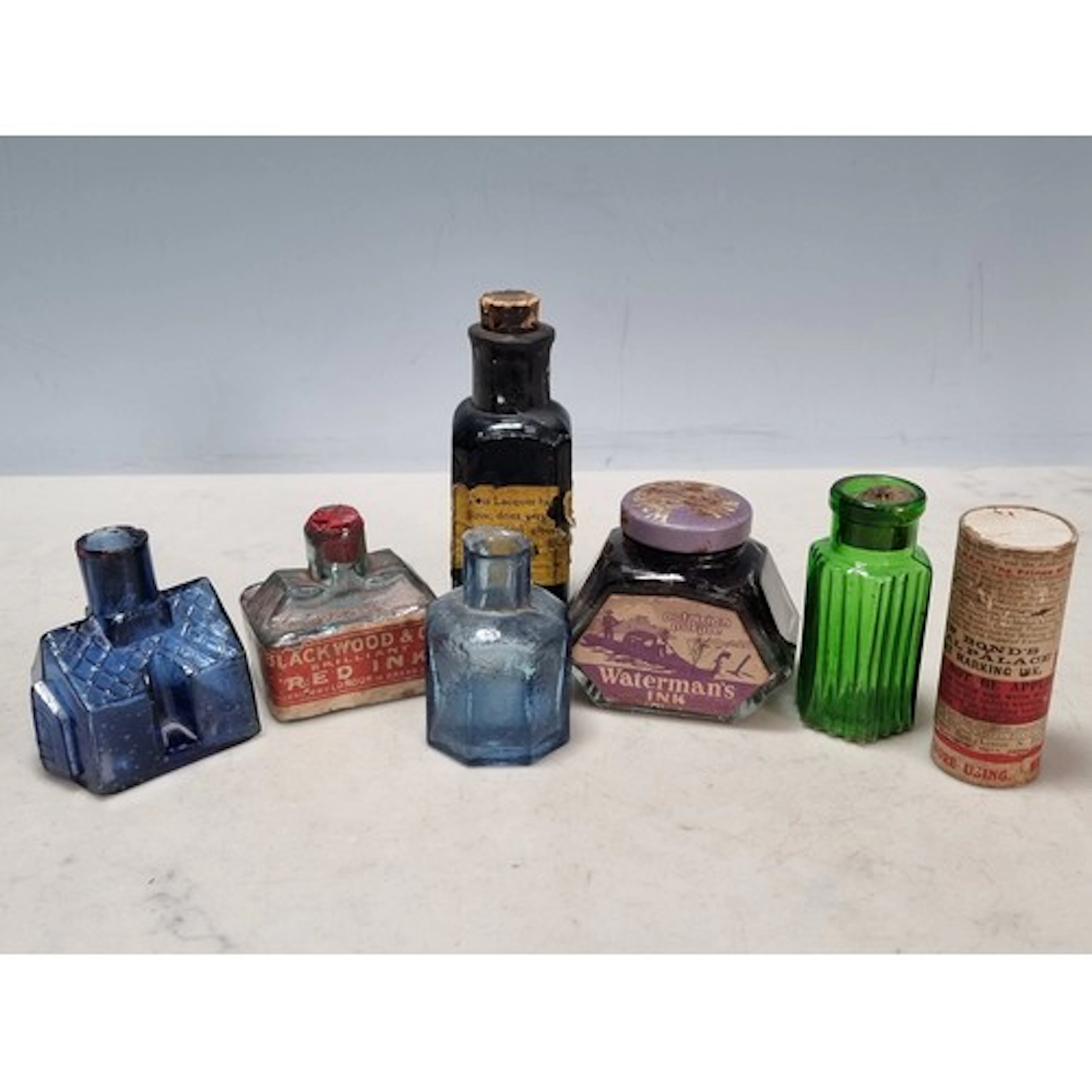 A collection of small antique Ink Bottles/Wells including on...