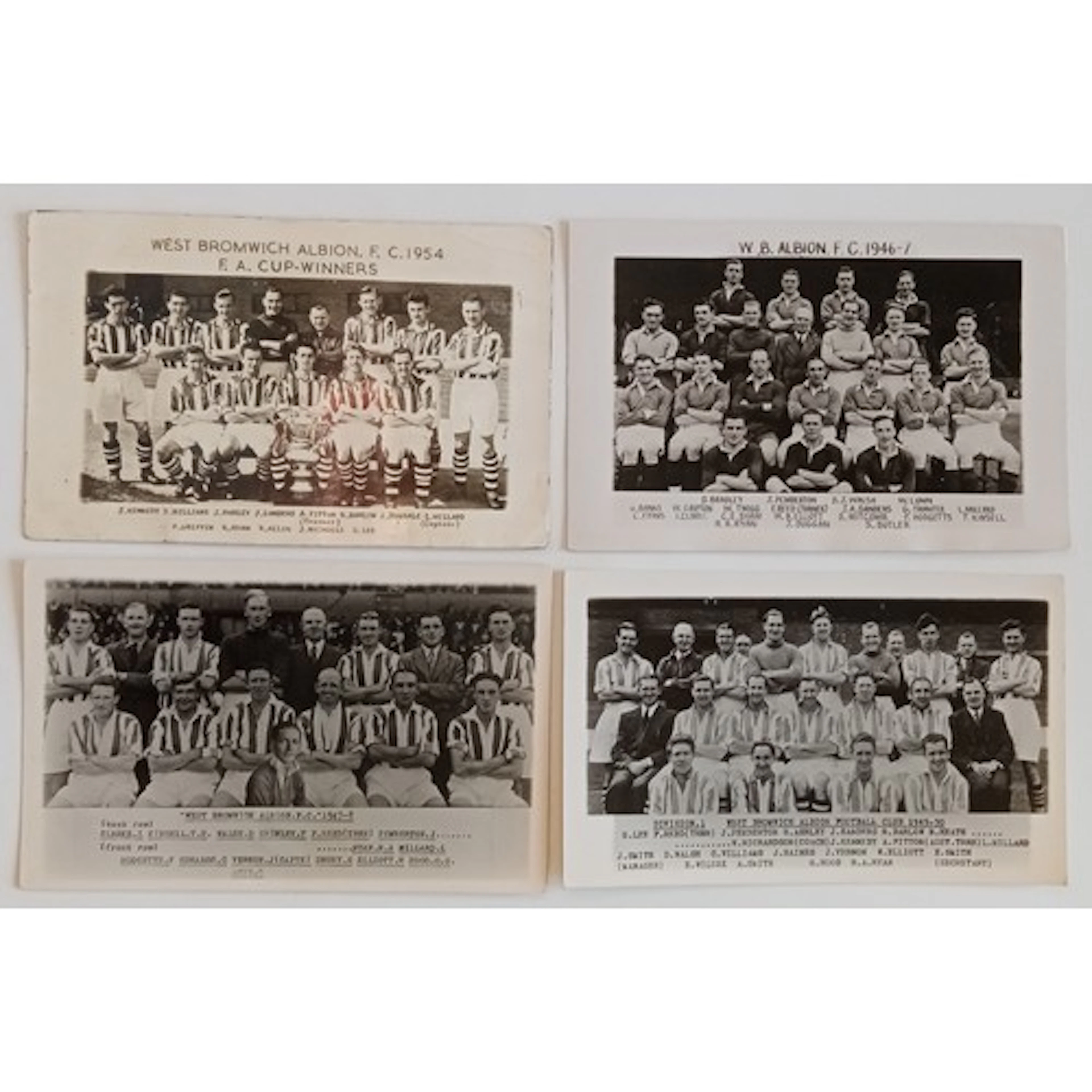 Vintage soccer postcards of West Bromwich Albion, 4 cards of...