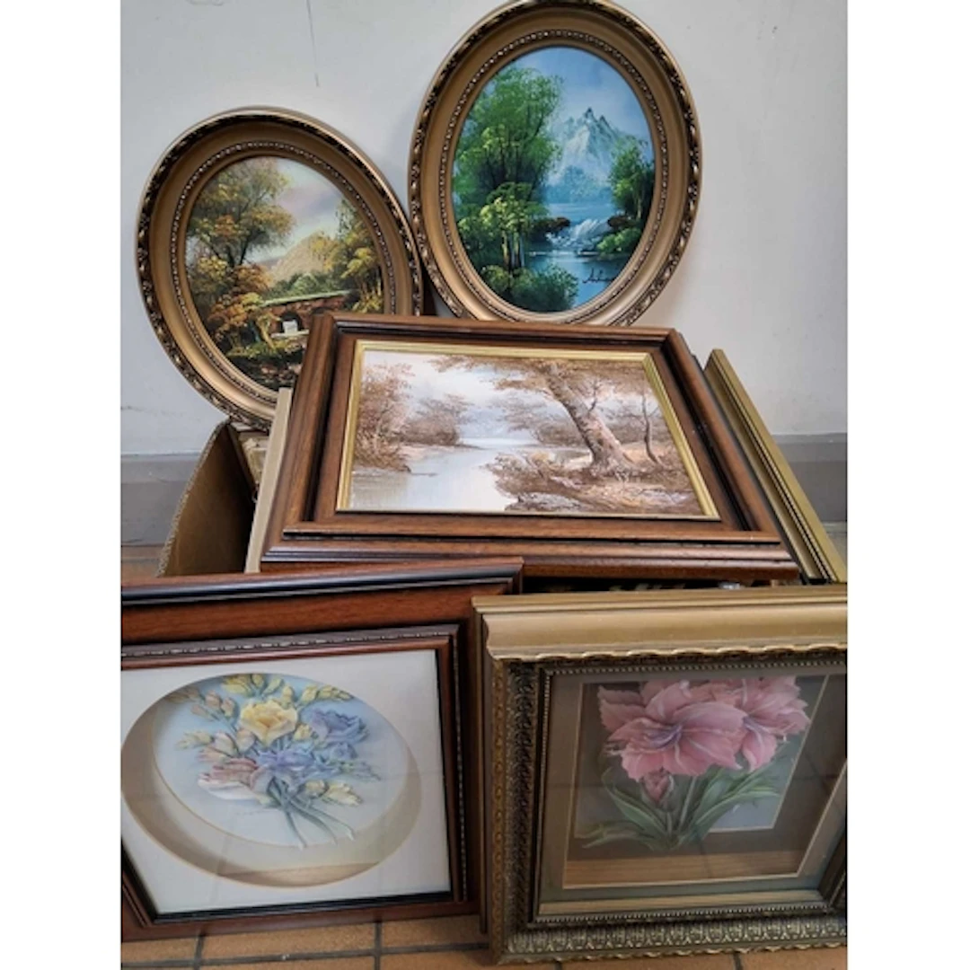 A SMALL QUANTITY PICTURES AND PRINTS ETC, comprising two ova...