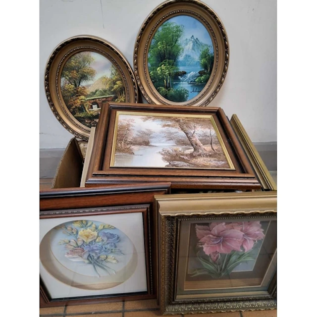 A SMALL QUANTITY PICTURES AND PRINTS ETC, comprising two ova...