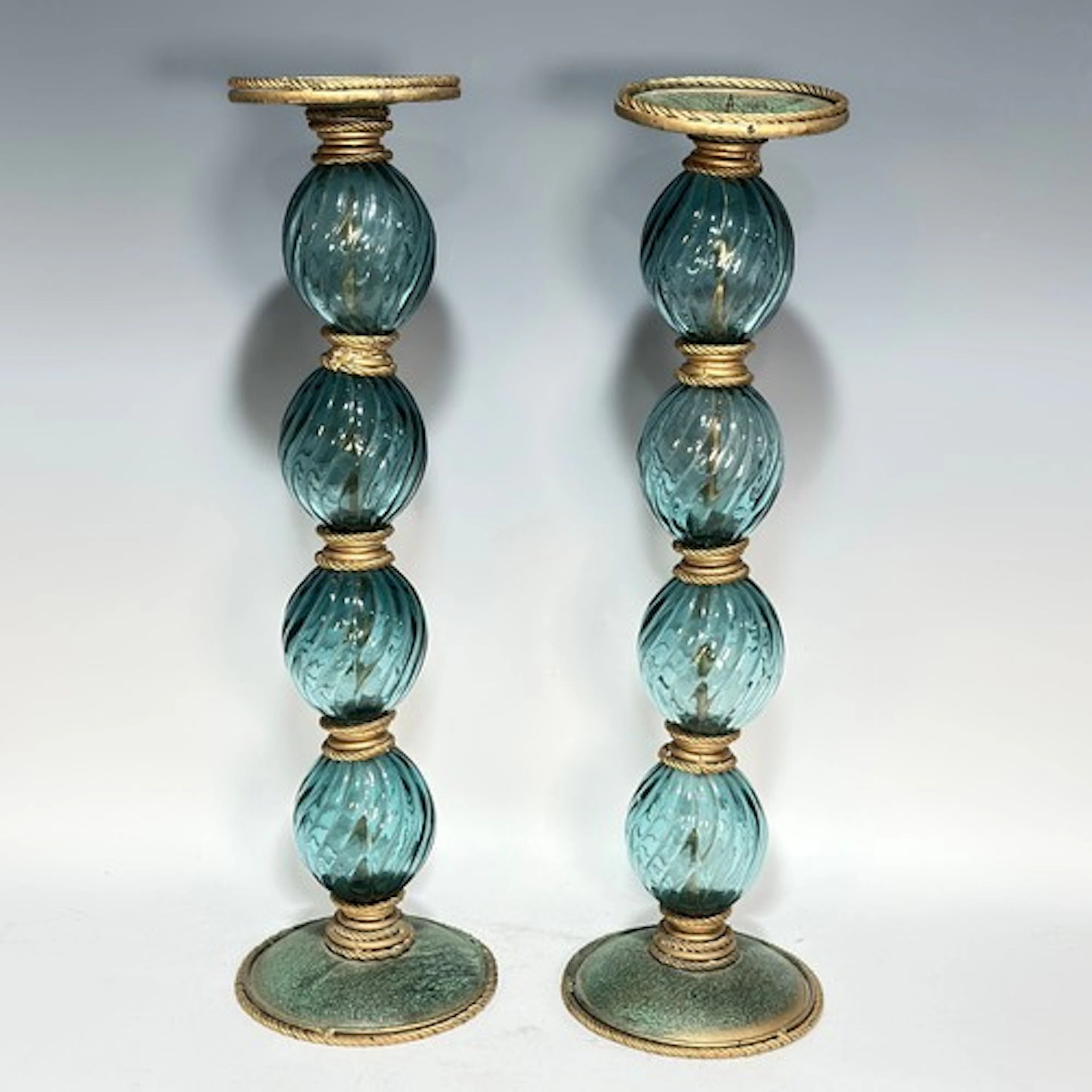 A pair of Murano style spiral twist and ball pricket Candles...
