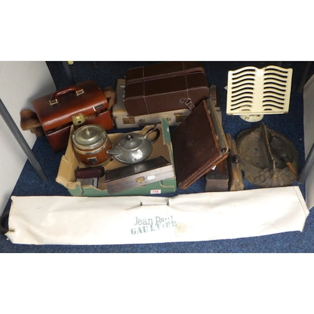 A group of collectables to inc cast boot scrape, book stand,...