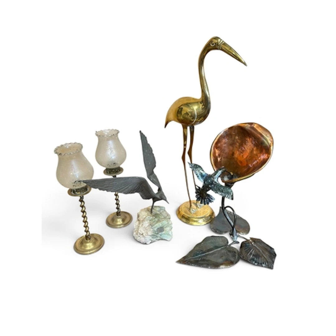 A COLLECTION OF MIXED METAL OF BIRDS TOGETHER WITH A PAIR OF...