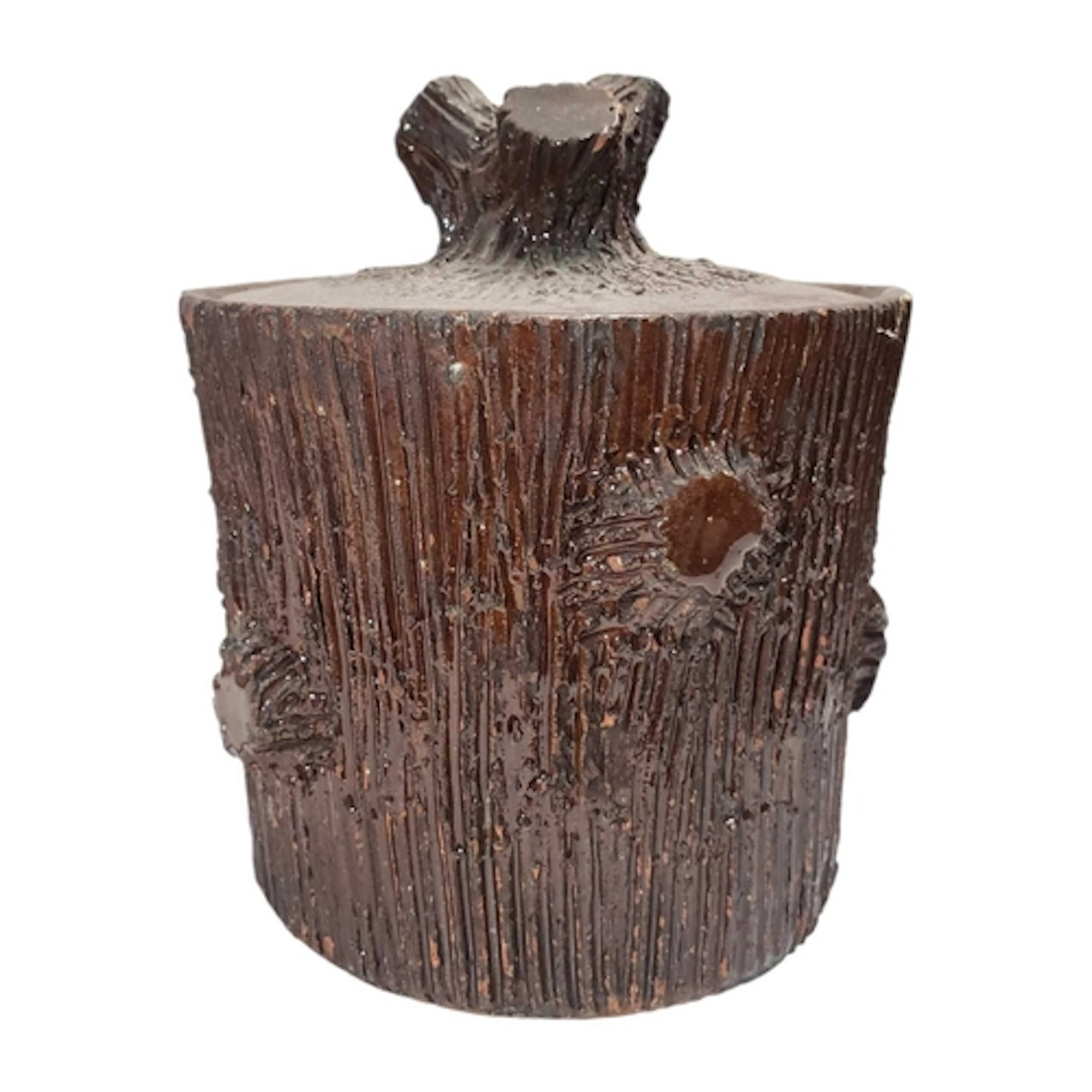 20th century vintage studio pottery tree trunk lidded pot / ...