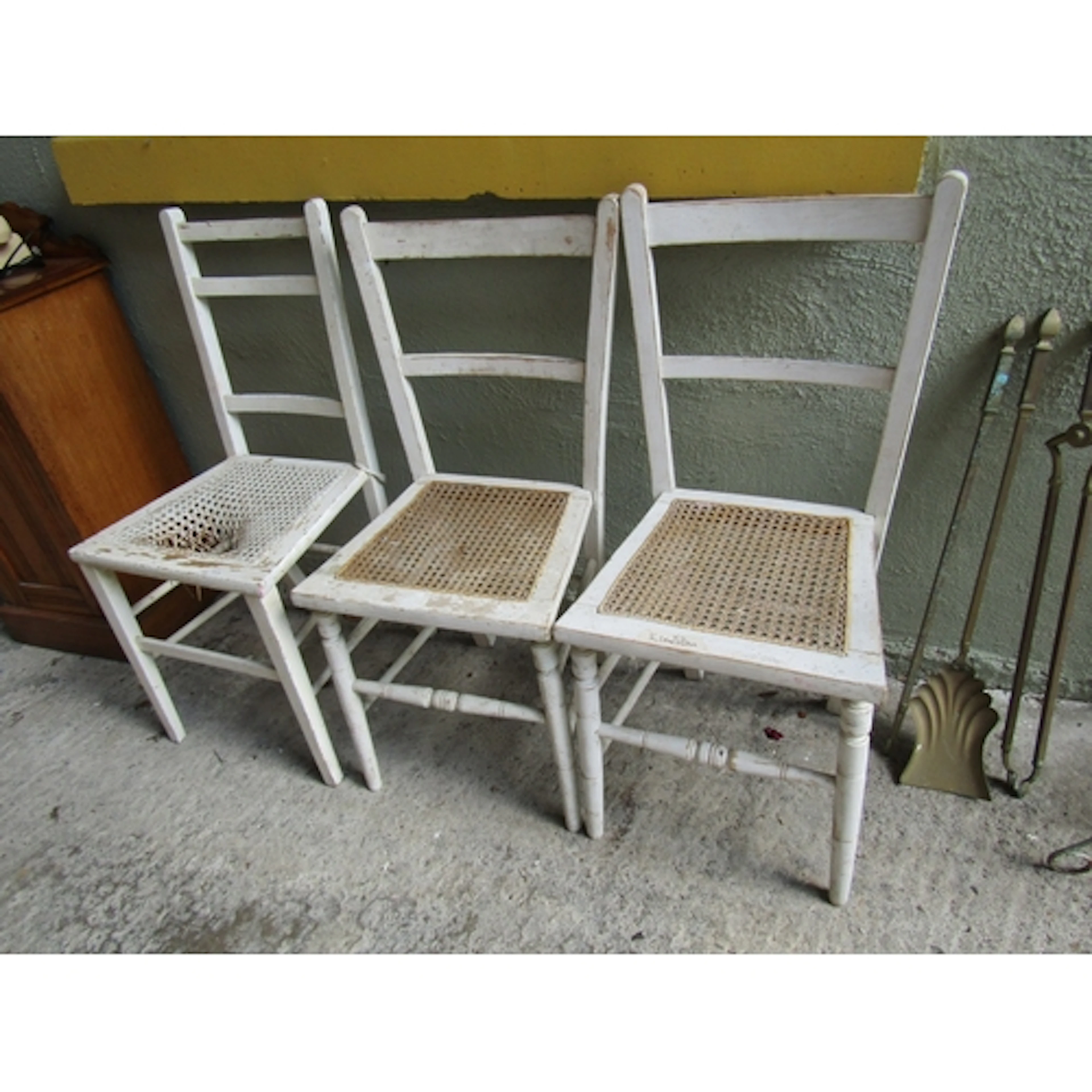 Pair of Edwardian Rattan Seat Side Chairs and Another