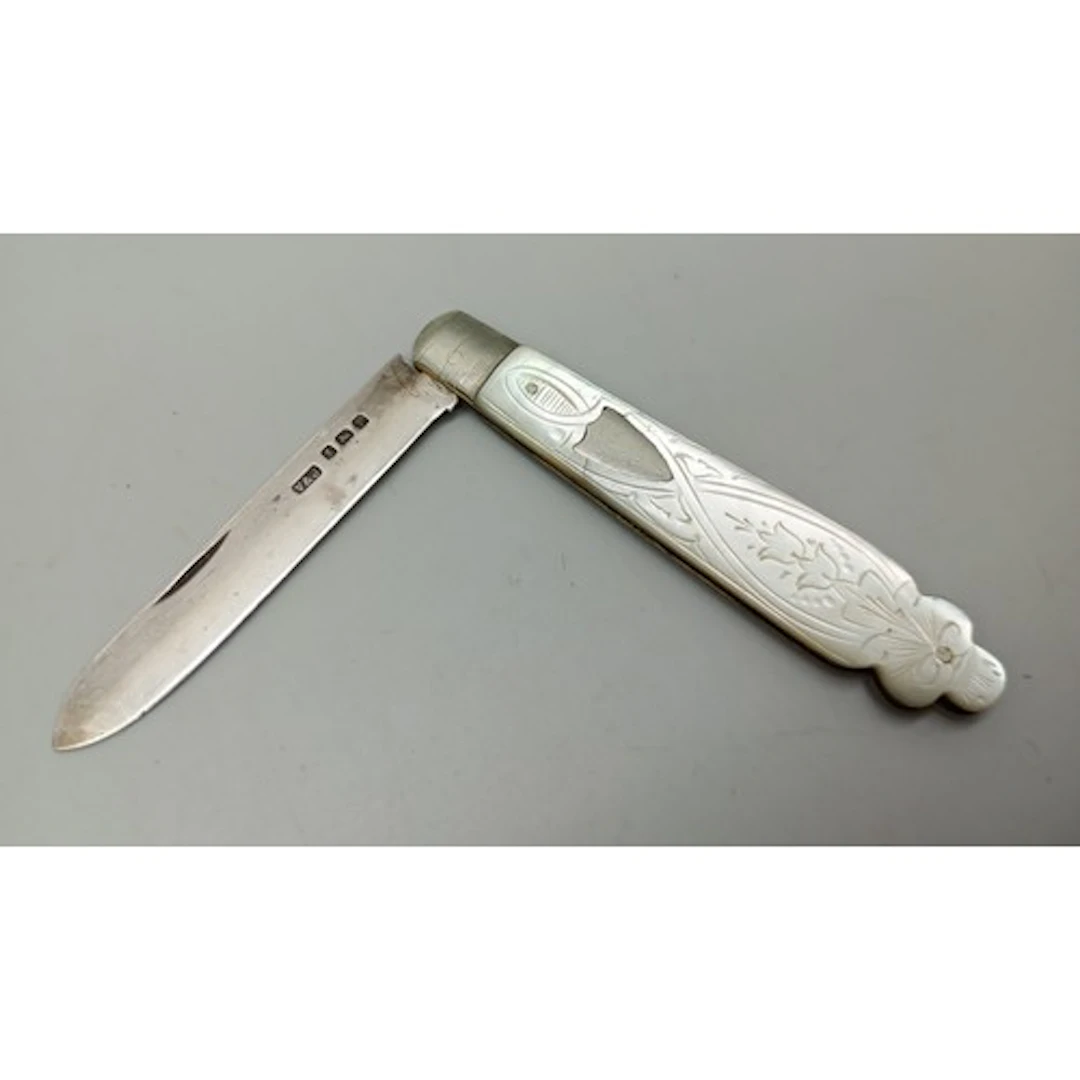 A silver bladed mother of pearl fruit knife, Birmingham, 191...